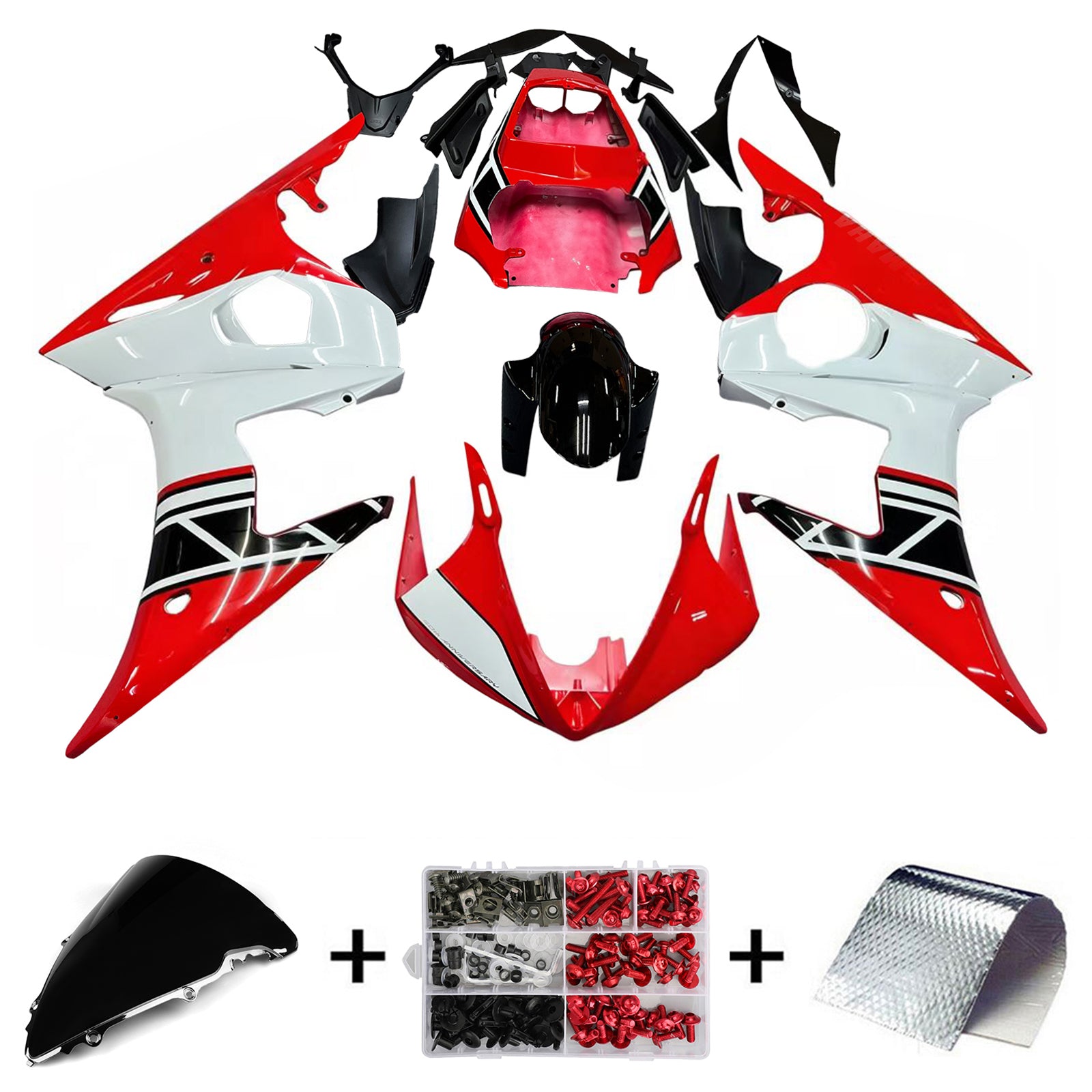 Kit carena Amotopart 2005 Yamaha YZF-R6 rosso e bianco