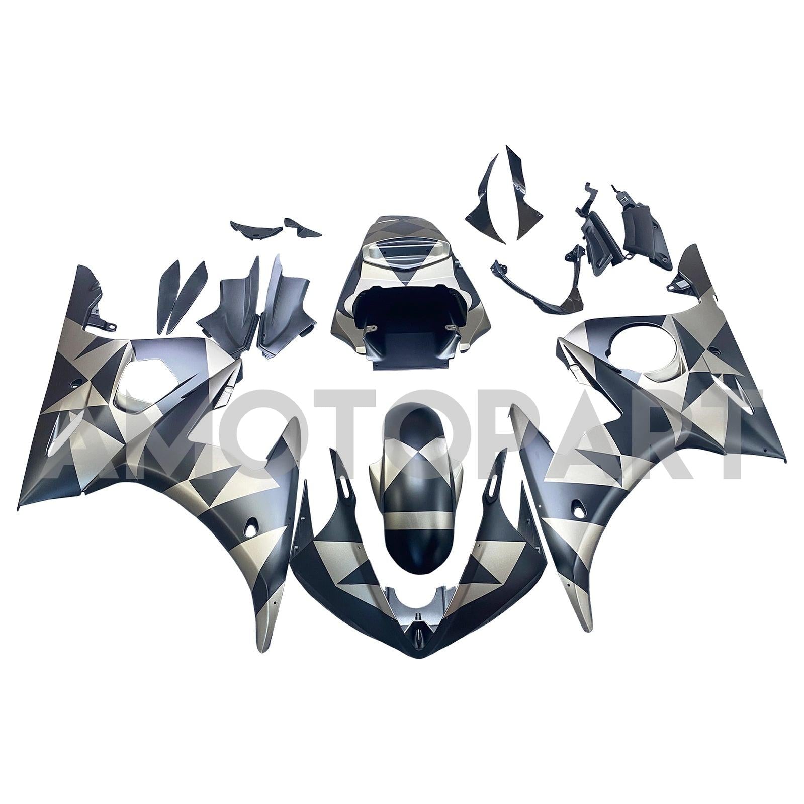 Amotopart 2005 Yamaha YZF-R6 Mattschwarz&Graues Verkleidungsset