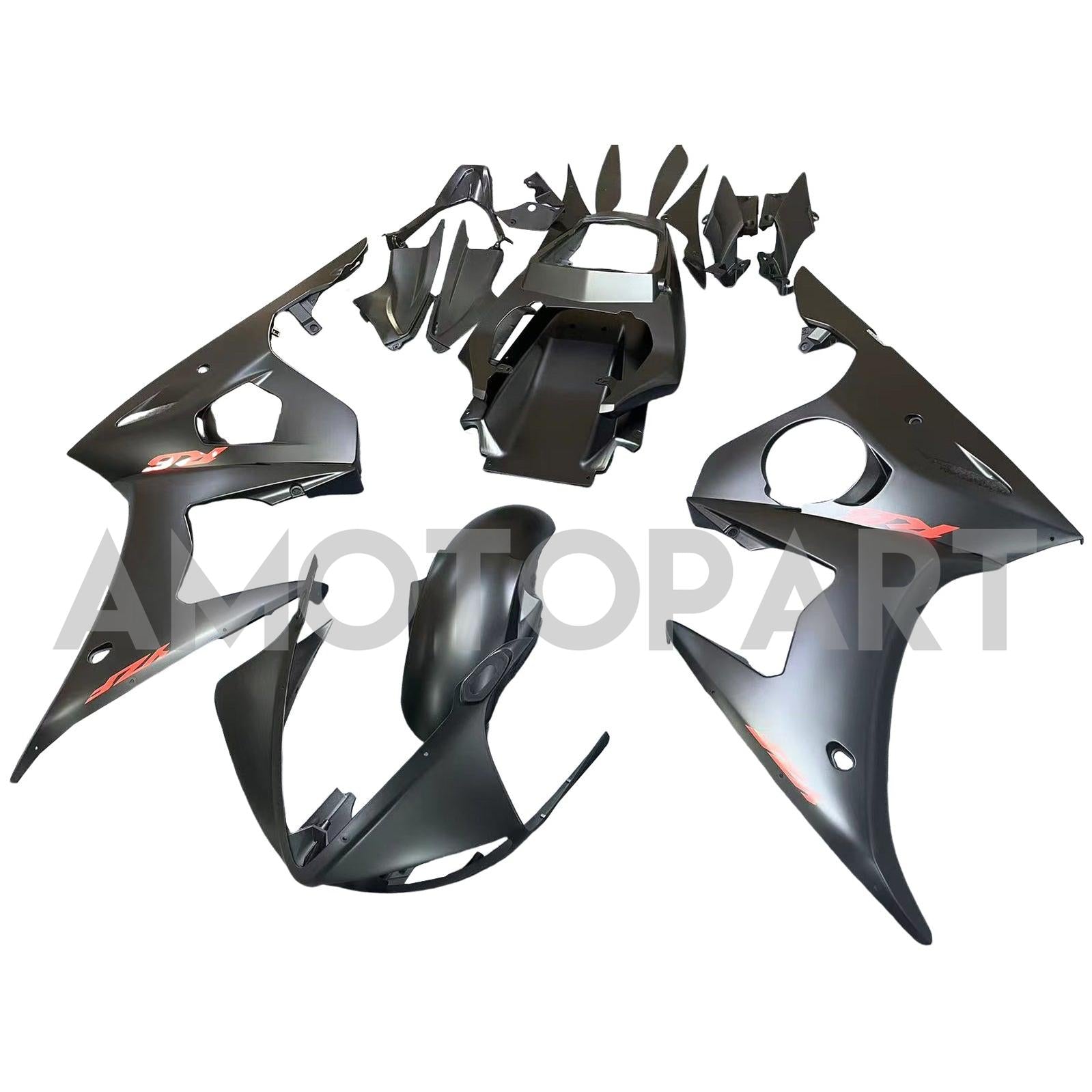 Amotopart 2005 Yamaha YZF-R6 Matte Black with Red Logo Fairing Kit
