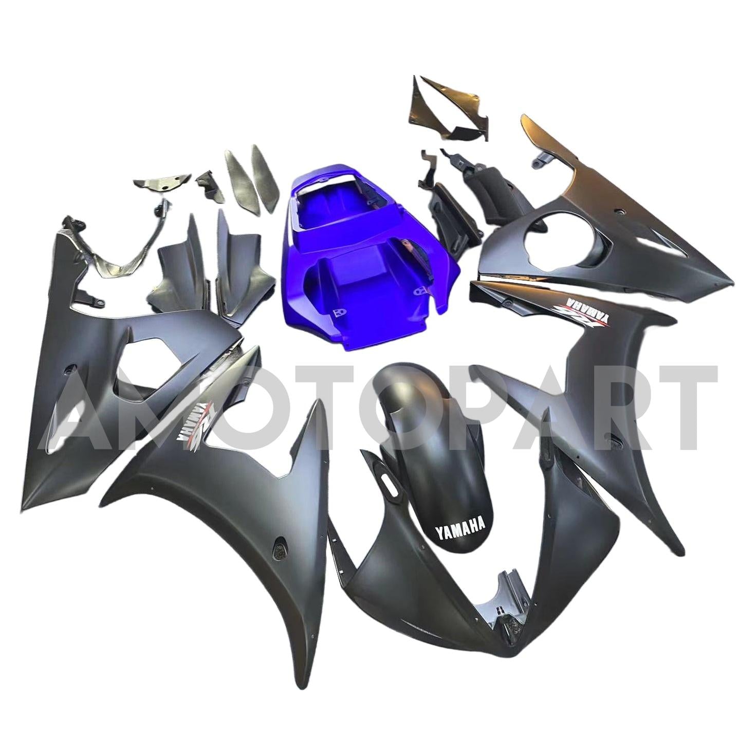 Amotopart Yamaha 2005 YZF 600 R6 Black Blue Fairing Kit
