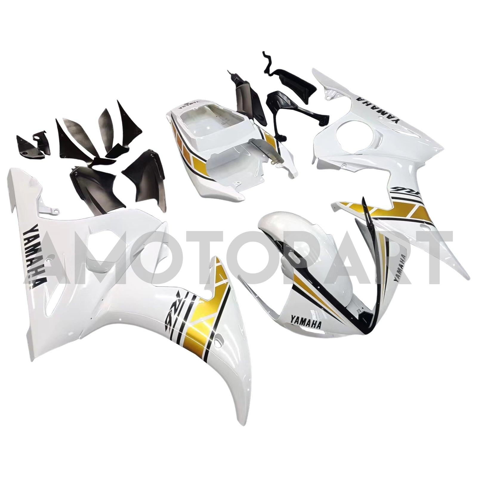 Amotopart 2005 YZF 600 R6 Yamaha Weiß&Goldverkleidungssatz