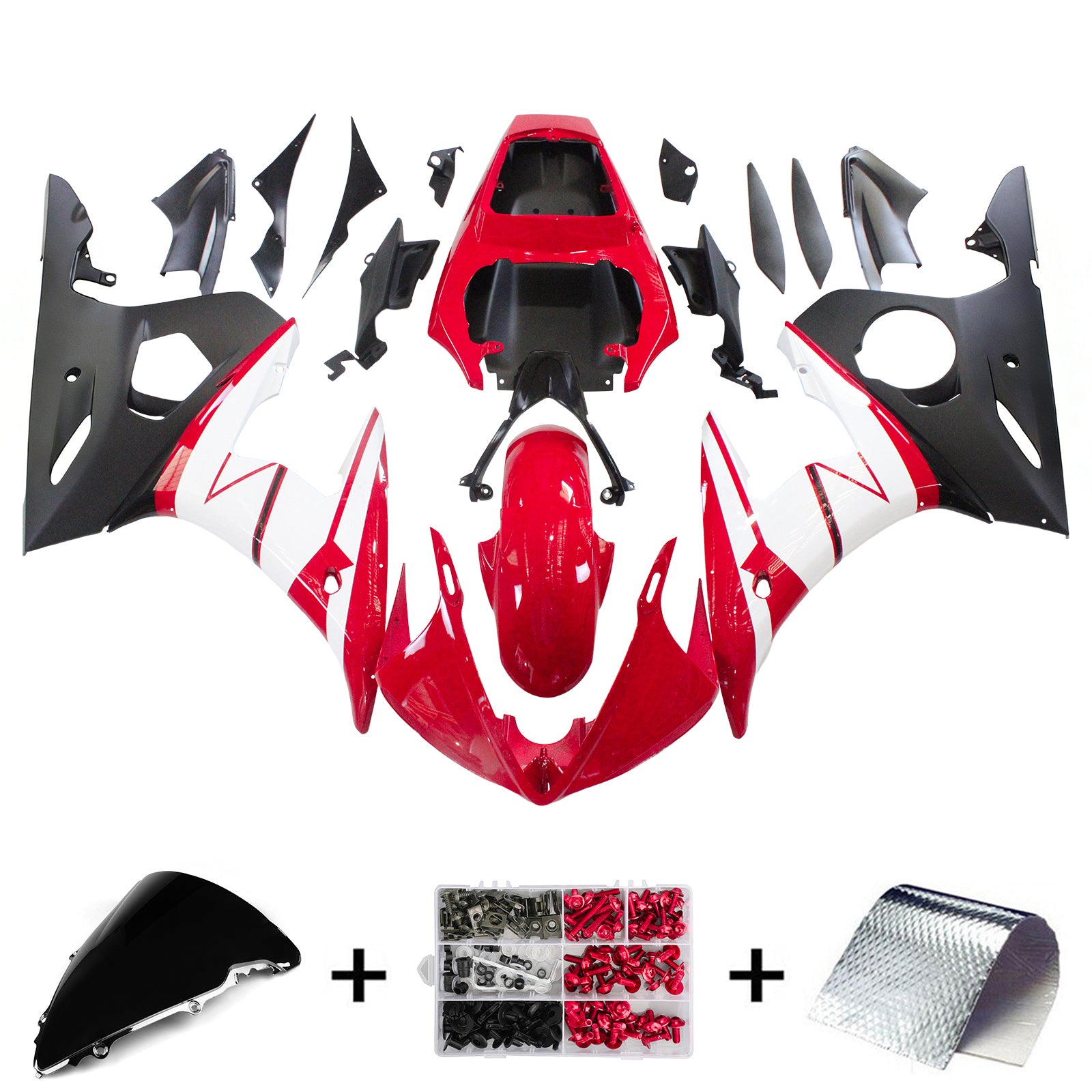 Amotopart ヤマハ YZF 600 R6 2005 レッド&Wハイトフェアリングキット