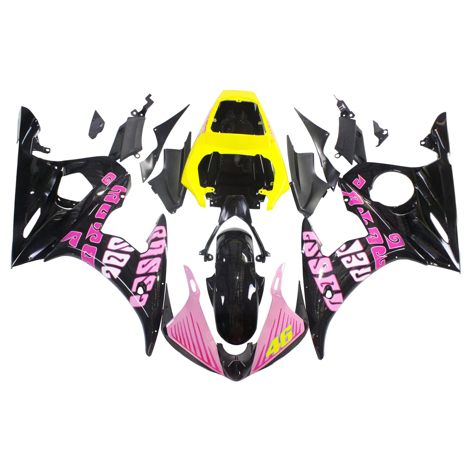 Amotopart ヤマハ 2005 YZF 600 R6 ブラック ピンク フェアリング キット