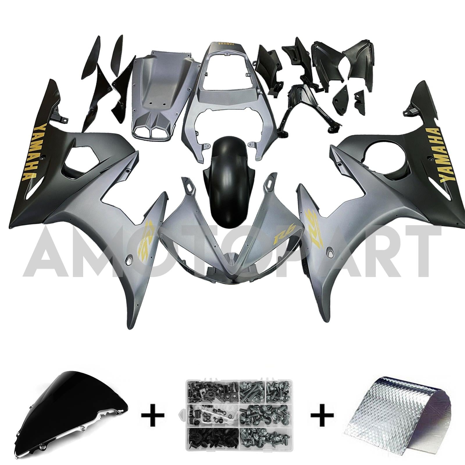 Amotopart Yamaha 2005 YZF 600 R6 Gray Sliver Fairing Kit
