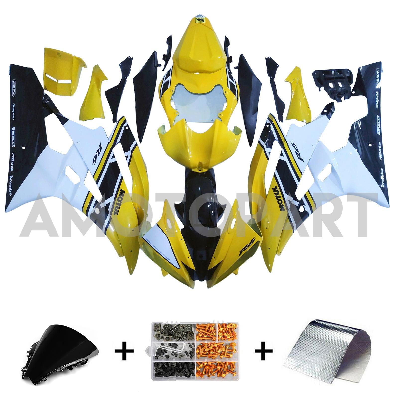 Amotopart Yamaha 2006-2007 YZF-R6 Yellow White Schwarzverkleidungskit