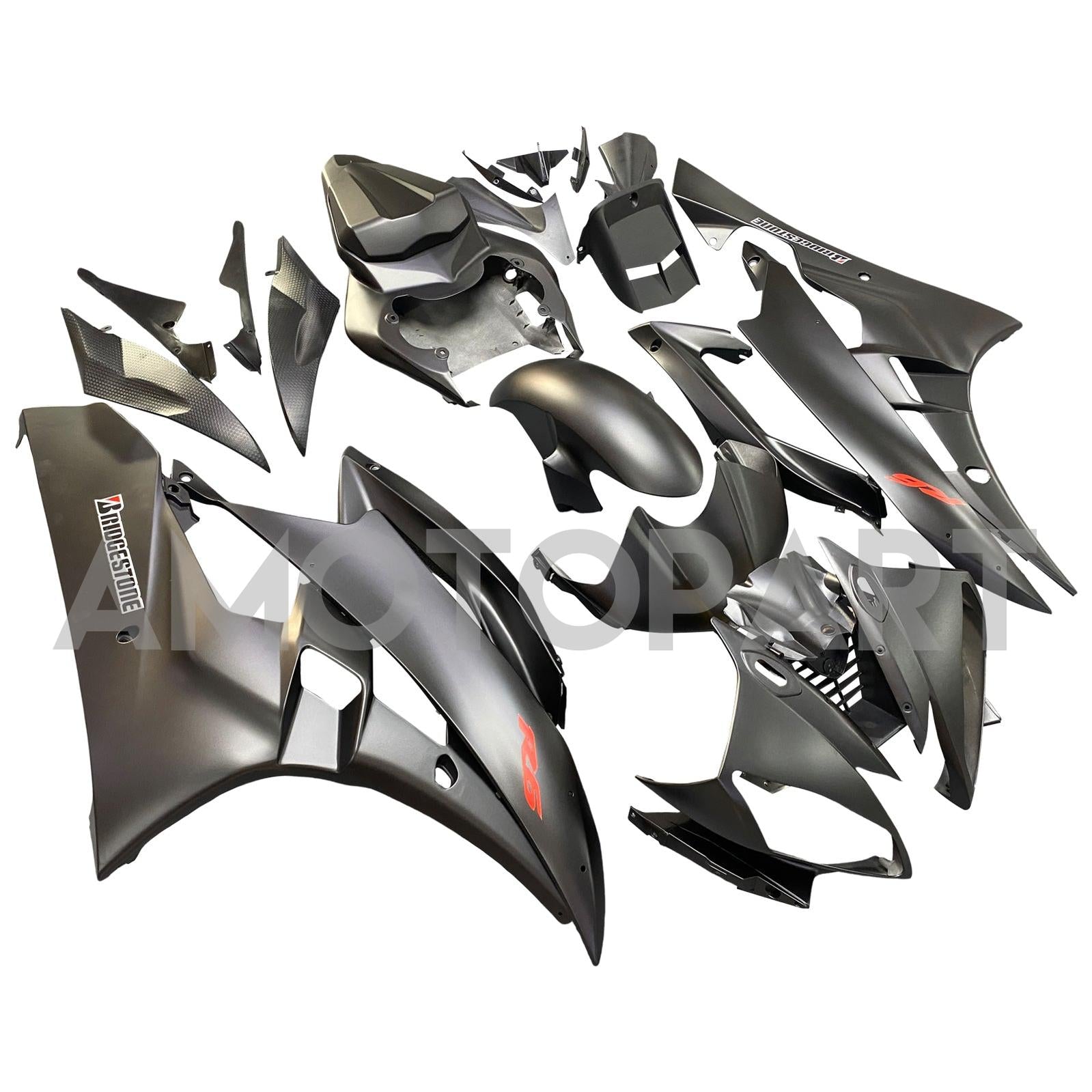 Amotopart Carenados Yamaha YZF-R6 2006-2007 Carenado Negro Mate Bridgestone R6 Racing Kit de carenado