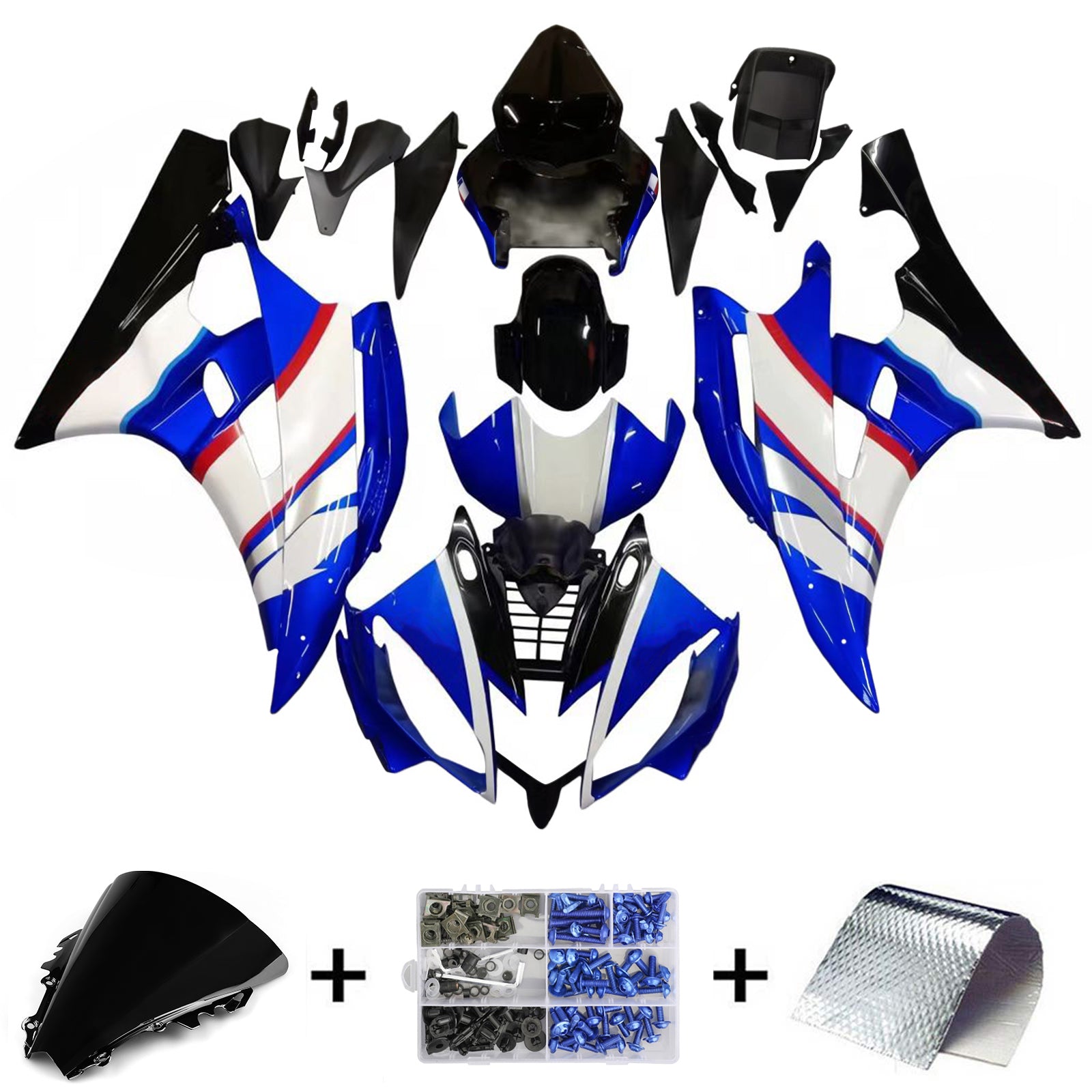 Amotopart Carénages Yamaha YZF-R6 2006-2007 Carénage Bleu Noir R6 Racing Kit de carénage