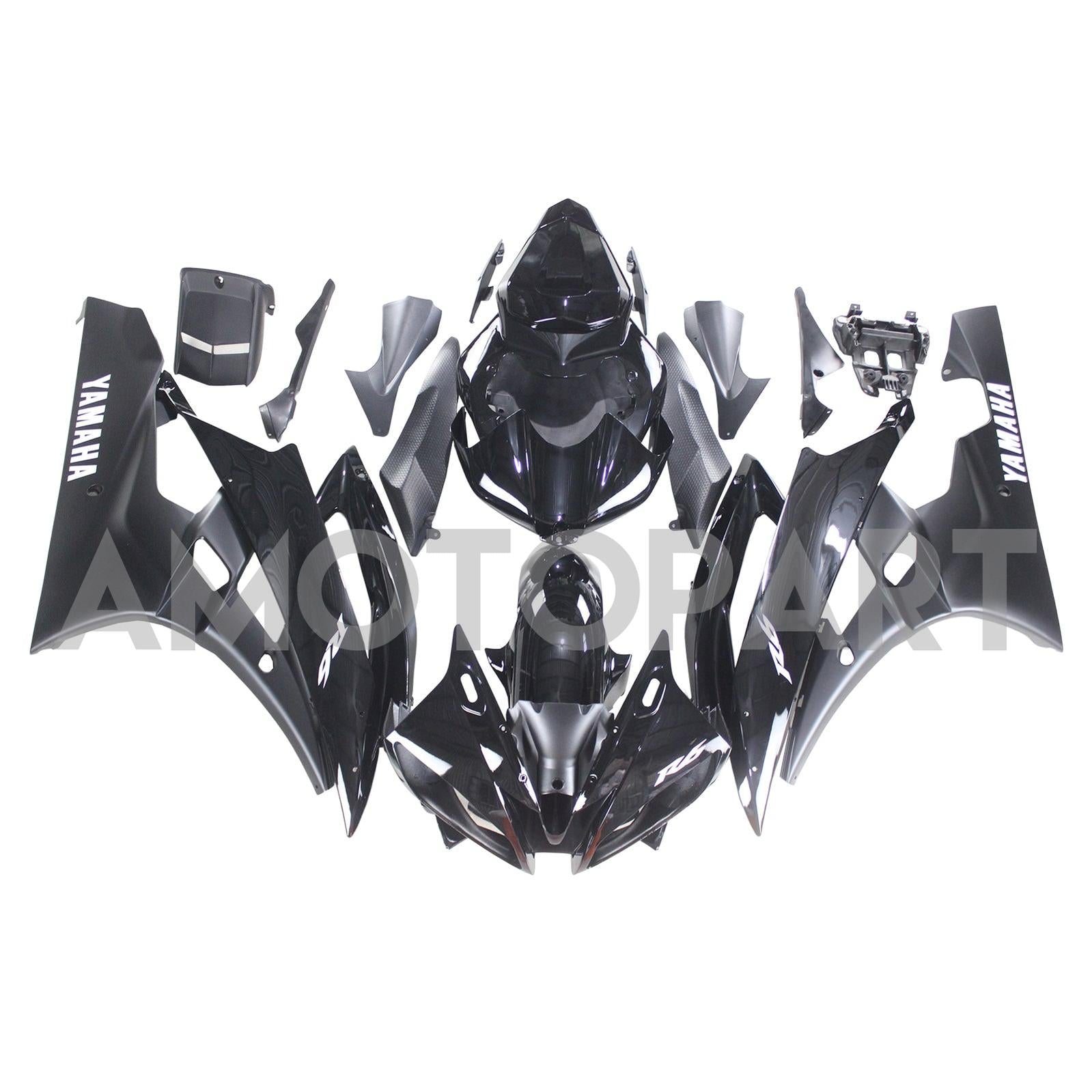 Amotopart Yamaha 2006-2007 YZF 600 R6 All Black Fairing Kit