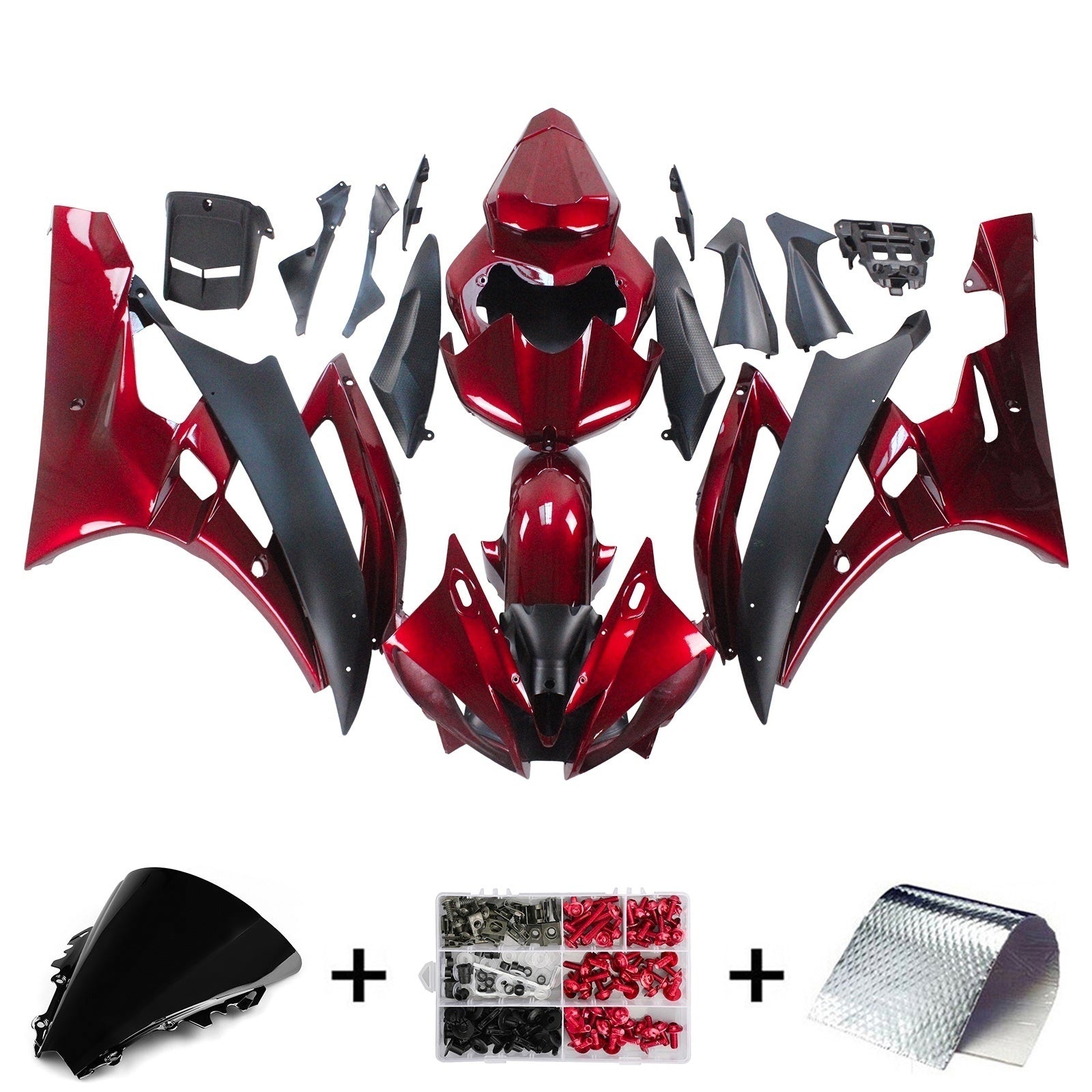 Amotopart ヤマハ 2006-2007 YZF 600 R6 レッド ブラック フェアリングキット