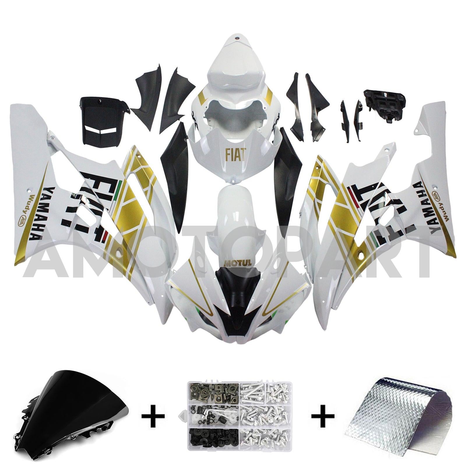 Amotopart Yamaha 2006-2007 YZF 600 R6 White Golden Fairing Kit