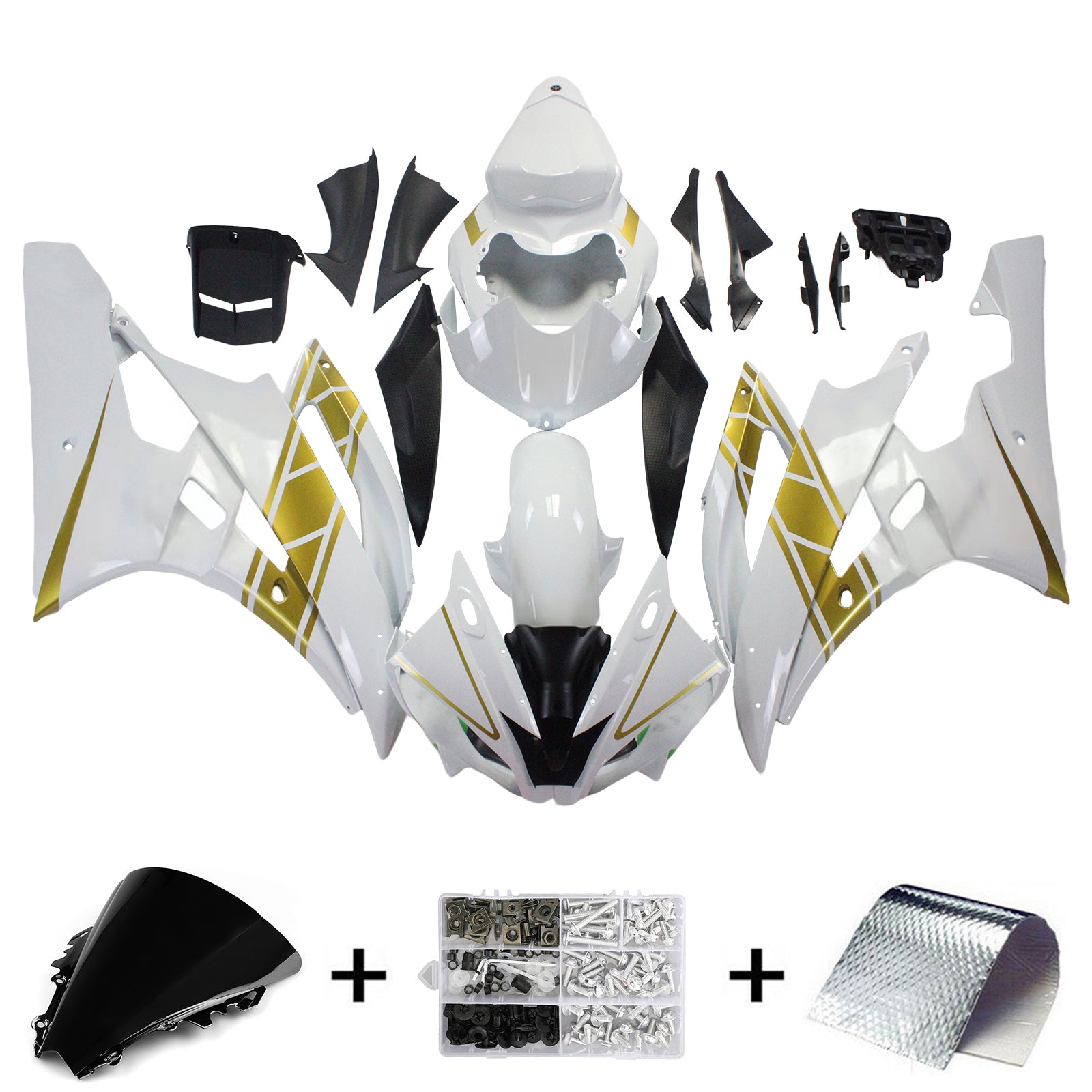 Amotopart Yamaha 2006-2007 YZF 600 R6 White Golden Fairing Kit