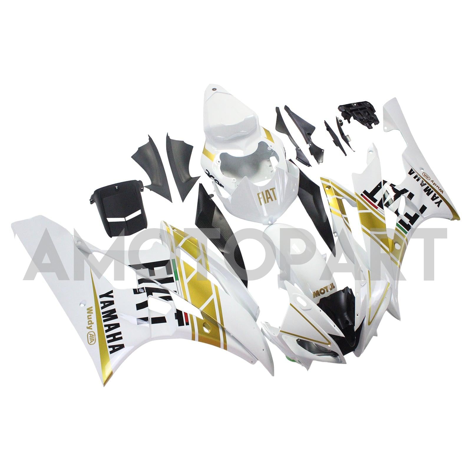 Amotopart Yamaha 2006-2007 YZF 600 R6 White Golden Fairing Kit