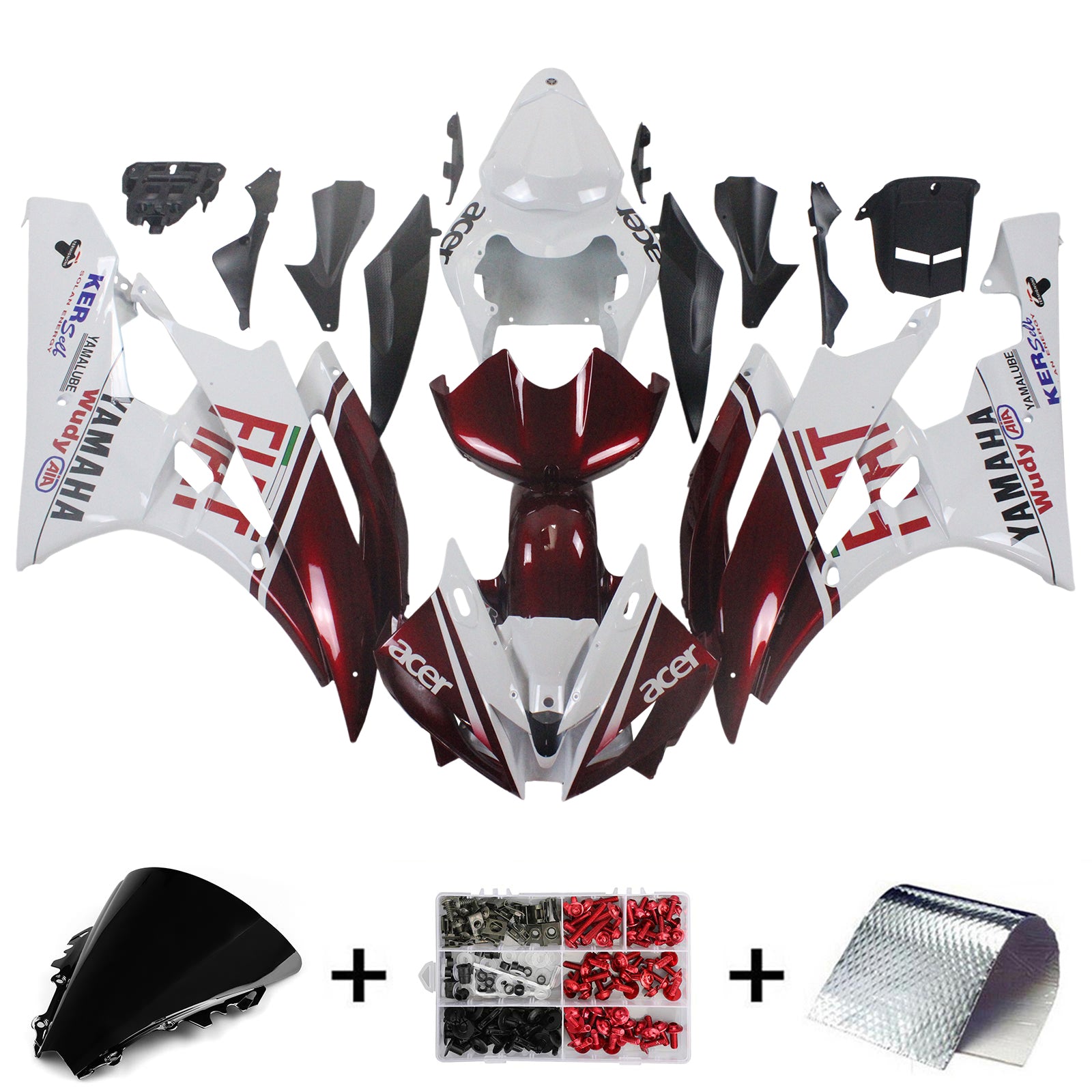 Amotopart 2006-2007 Yamaha Yzf 600 R6 Kit de Fairing Red & White