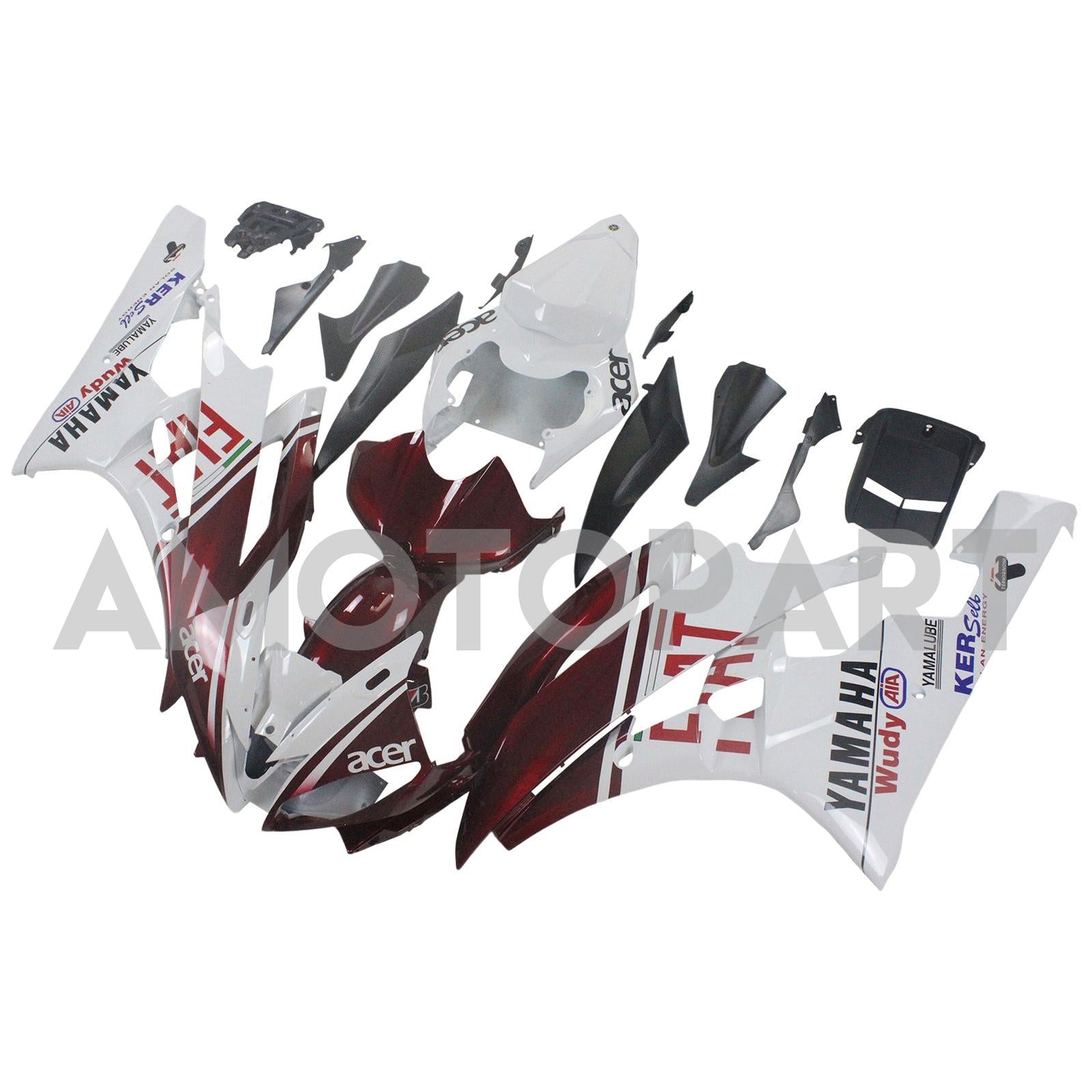 Amotopart 2006-2007 Yamaha YZF 600 R6 Red & White Fairing Kit
