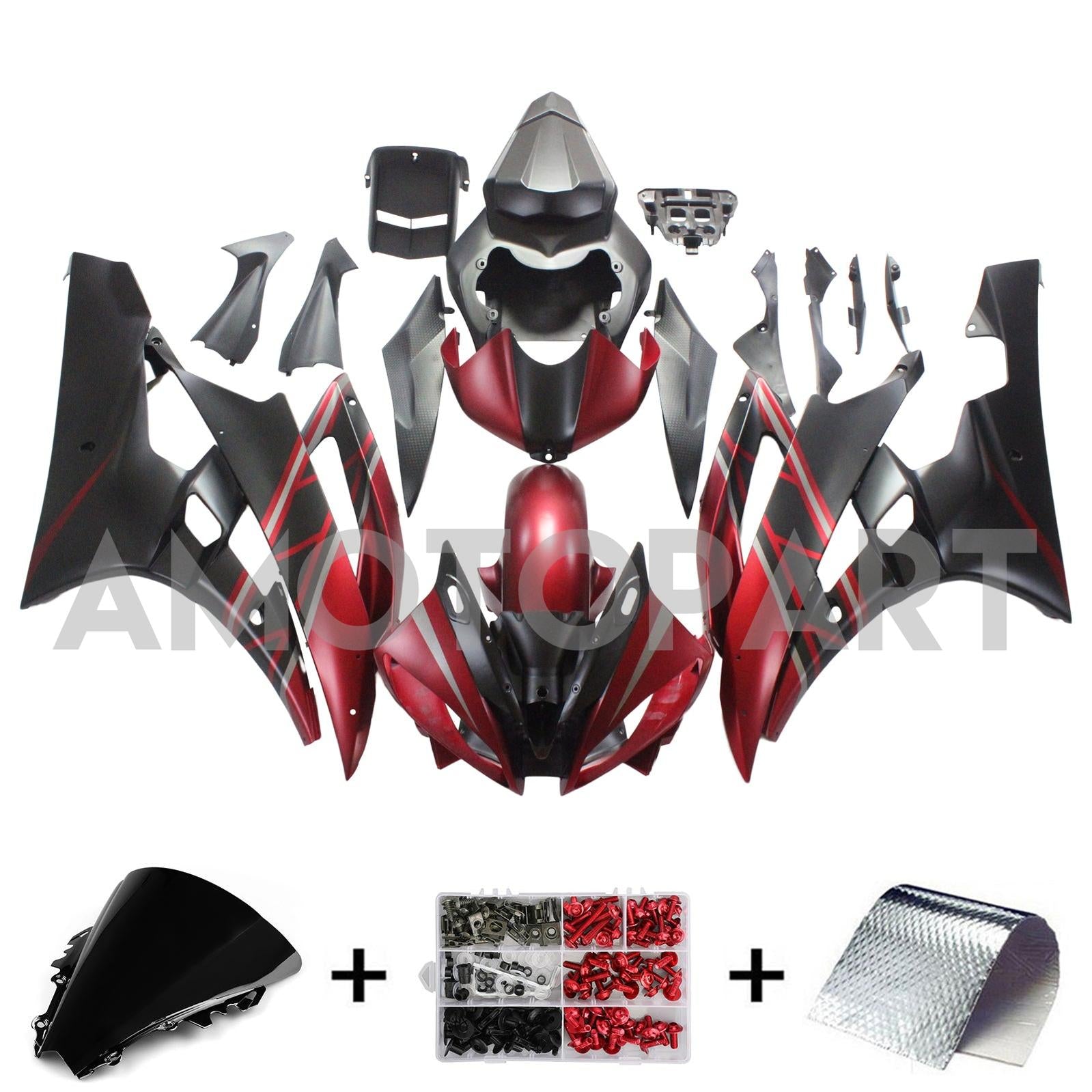 Amotopart 2006-2007 YZF 600 R6 ヤマハ レッド&ブラック フェアリングキット