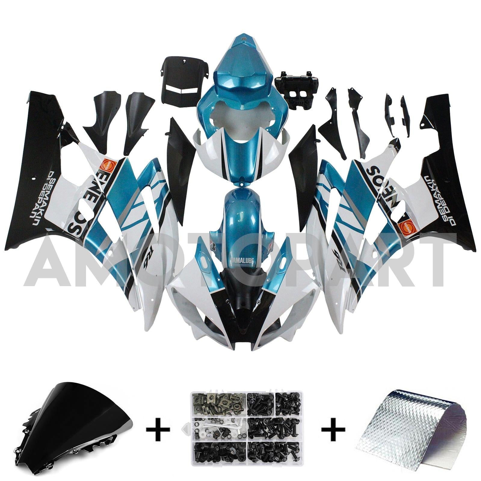 Amotopart 2006-2007 YZF 600 R6 Yamaha Blue&White Fairing Kit