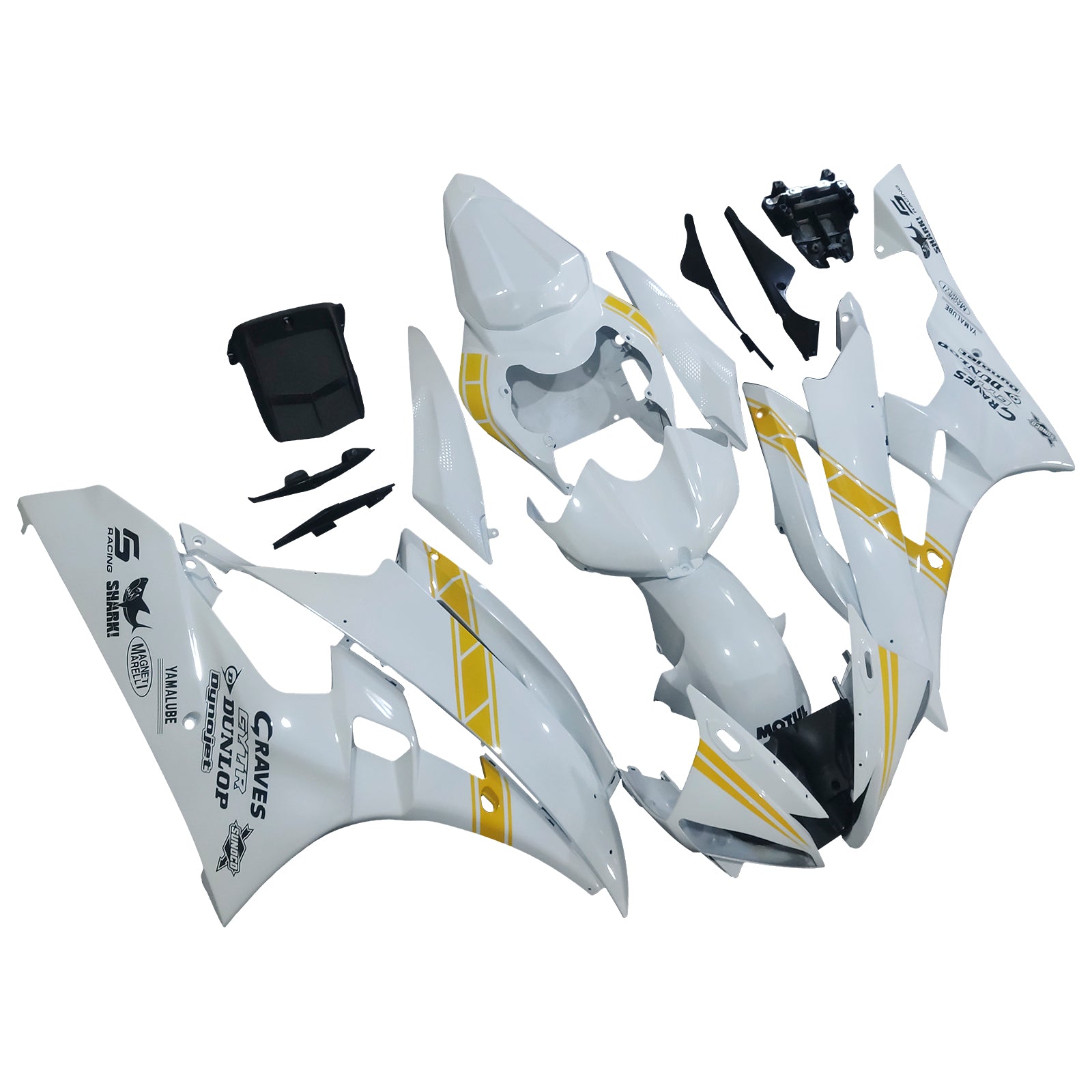 Amotopart Yamaha 2006-2007 YZF 600 R6 White Yellow Fairing Kit