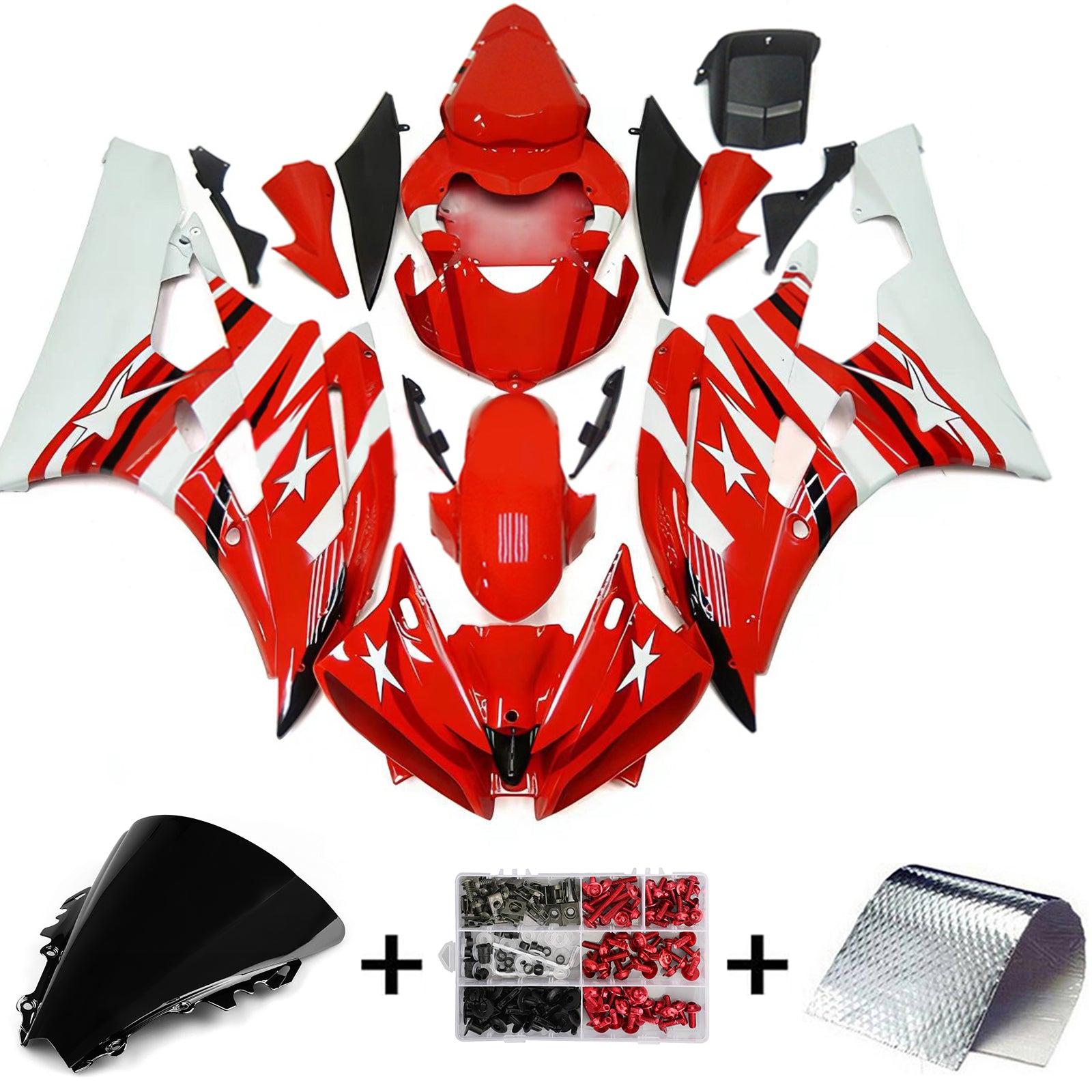 Amotopart 2006-2007 Kit carena Yamaha YZF 600 R6 Bianco&Rosso