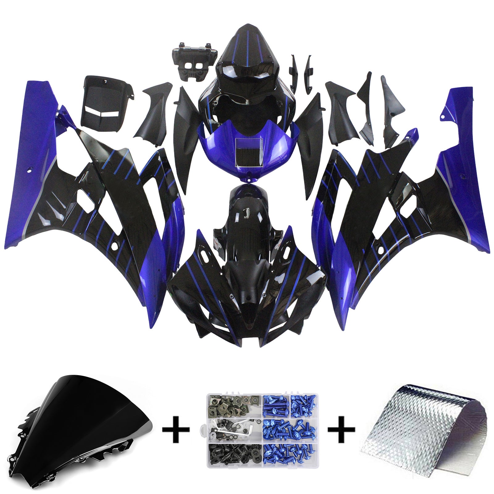 Amotopart 2006-2007 Yamaha YZF 600 R6 Blue & Black Monster Fairing Kit