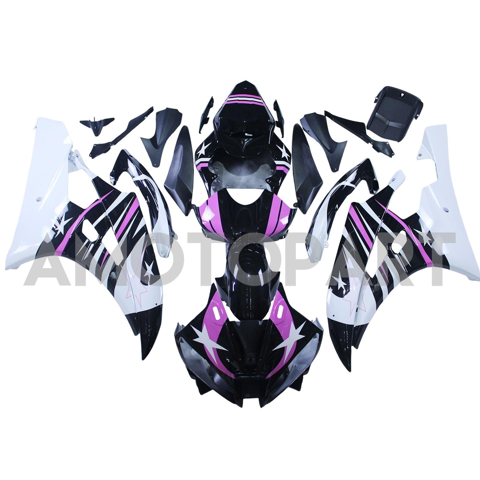 Amotopart 2006-2007 Yamaha YZF 600 R6 Pink & Black Star Fairing Kit