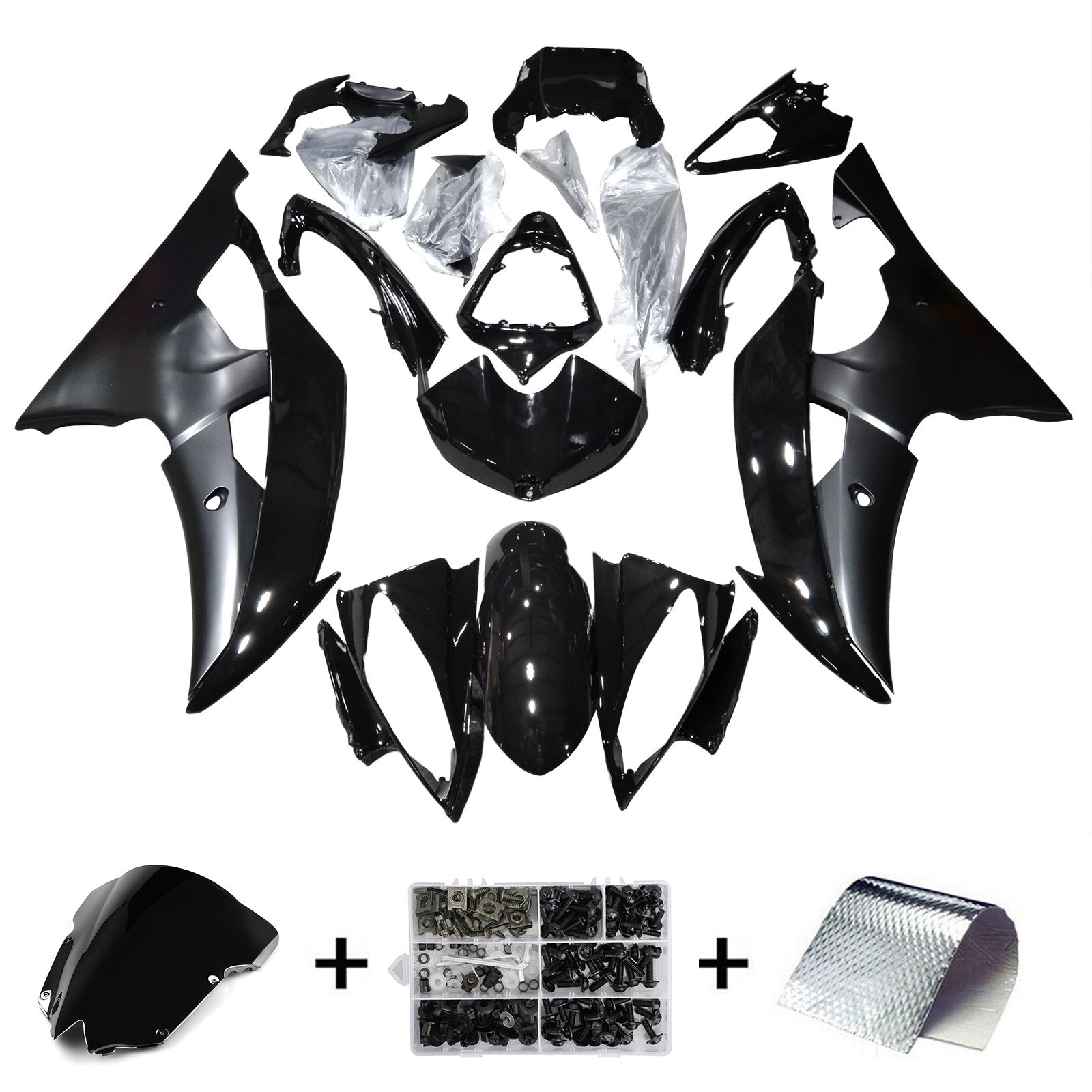 Amotopart 2008-2016 Yamaha YZF 600 R6 Black Fairing Kit