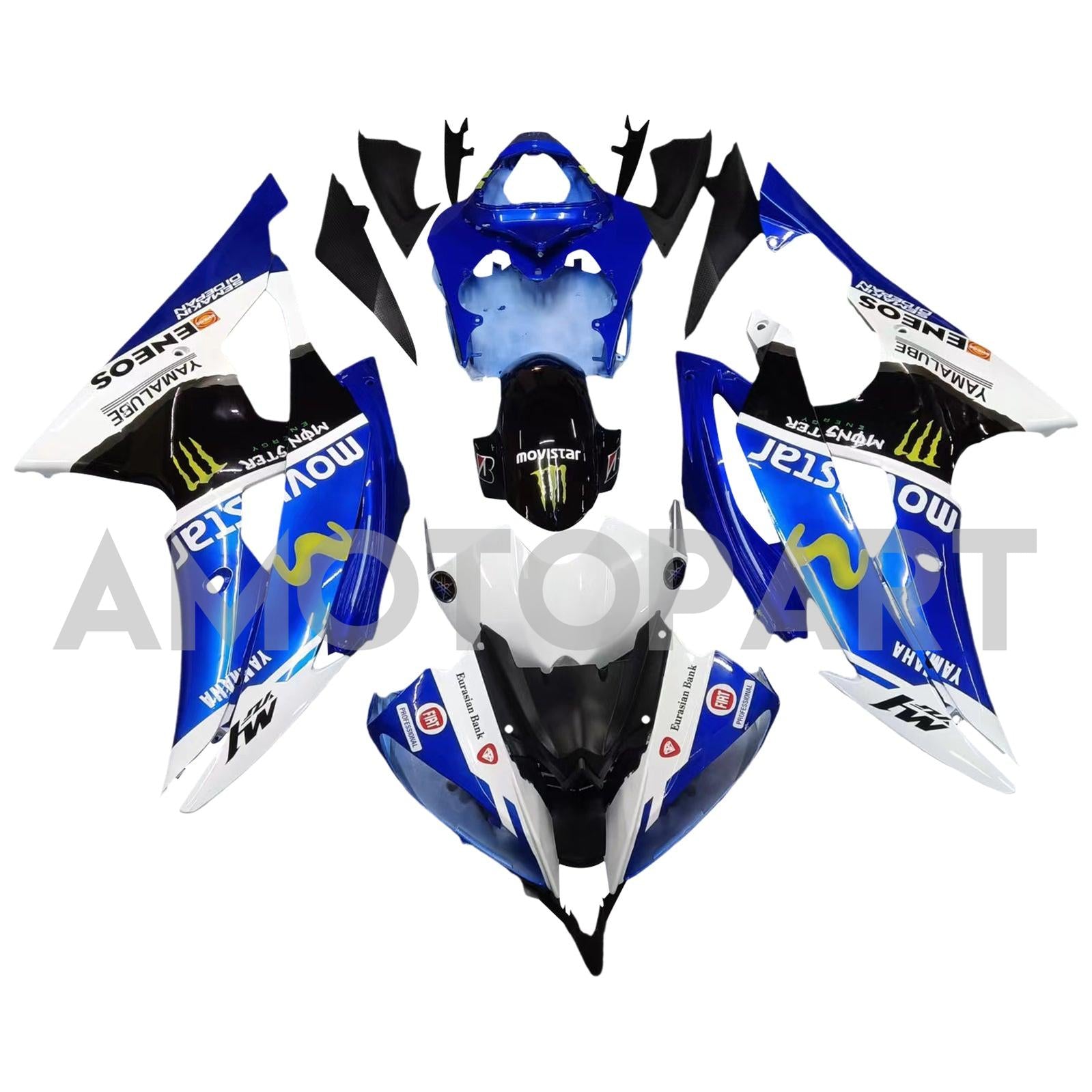 Amotopart 2008-2016 Yamaha YZF 600 R6 Schwarz&Weiß mit Logo-Verkleidungssatz
