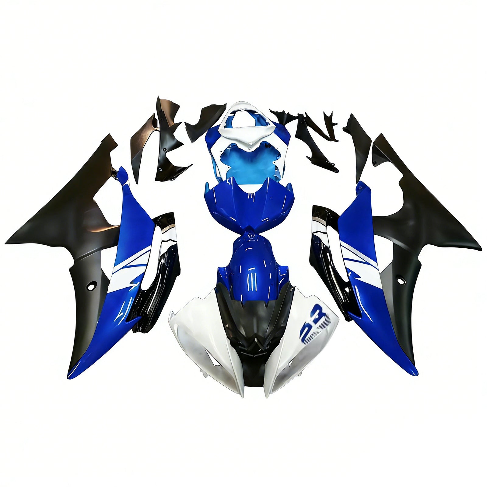 Amotopart Yamaha YZF 600 R6 Bleu 2008-2016&Kit de carénage noir