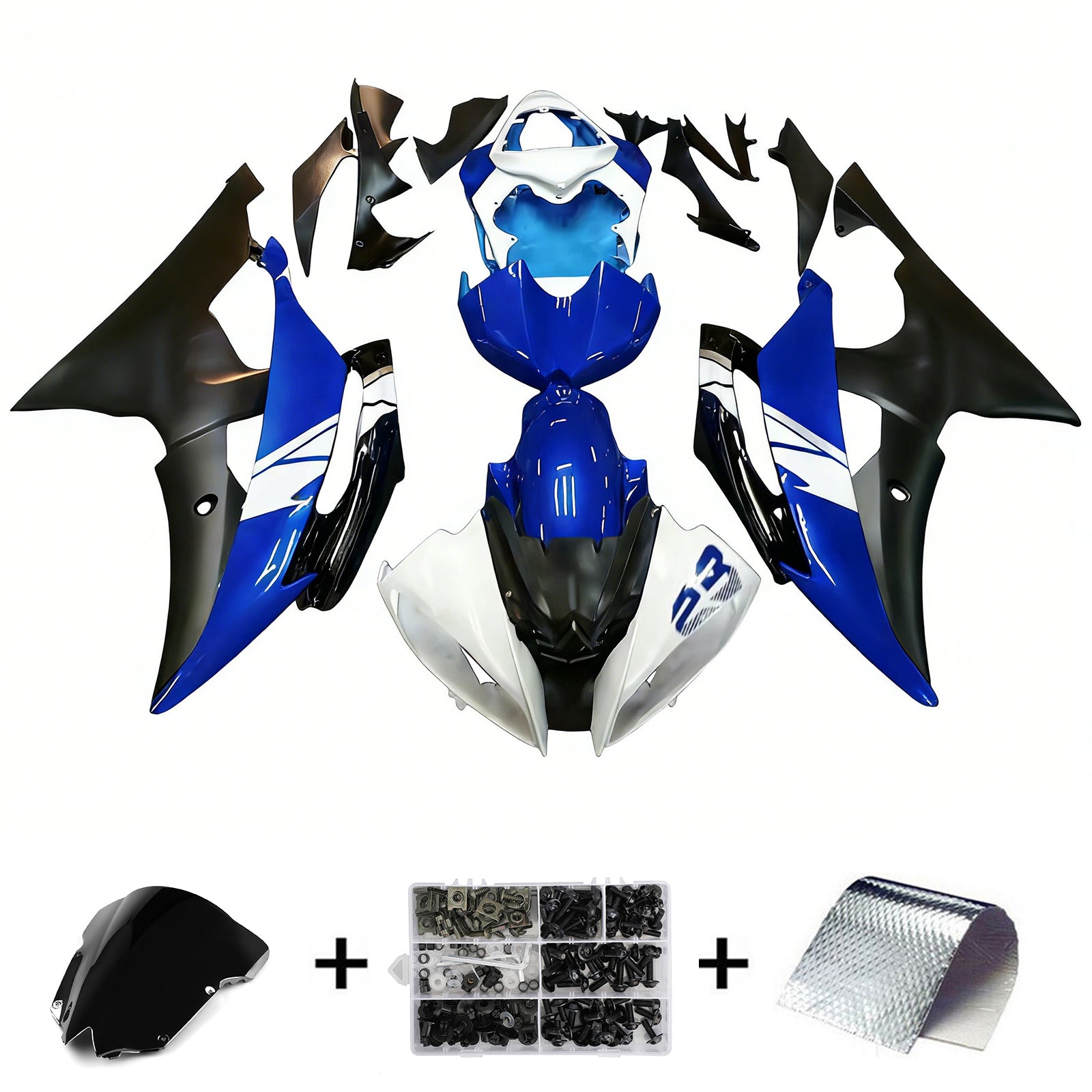 Amotopart 2008-2016 Yamaha YZF 600 R6 Blue & Black Fairing Kit