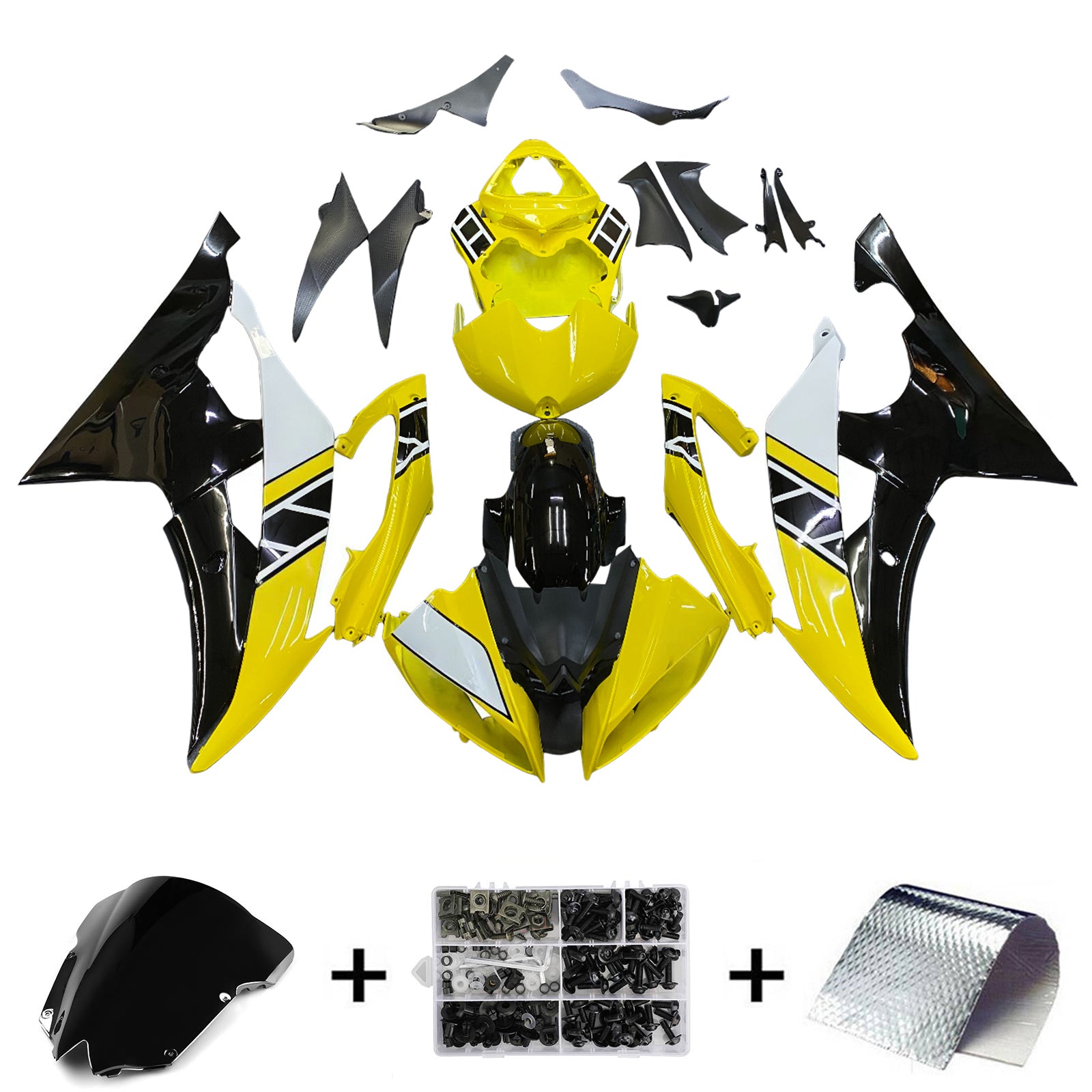 Amotopart Yamaha 2008-2016 YZF 600 R6 Yellow Black Fairing Kit