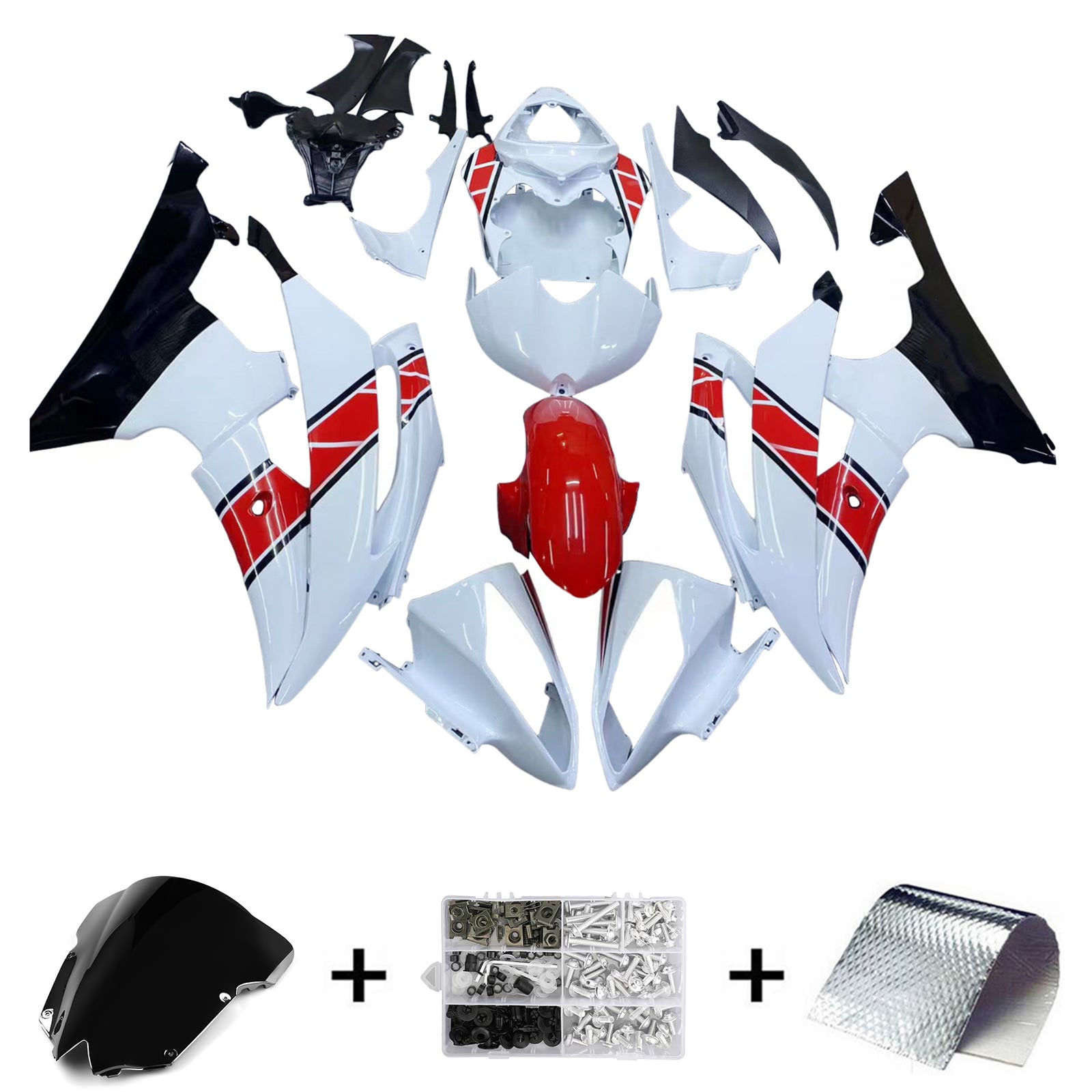 Amotopart Yamaha 2008-2016 YZF 600 R6 White Red Fairing Kit