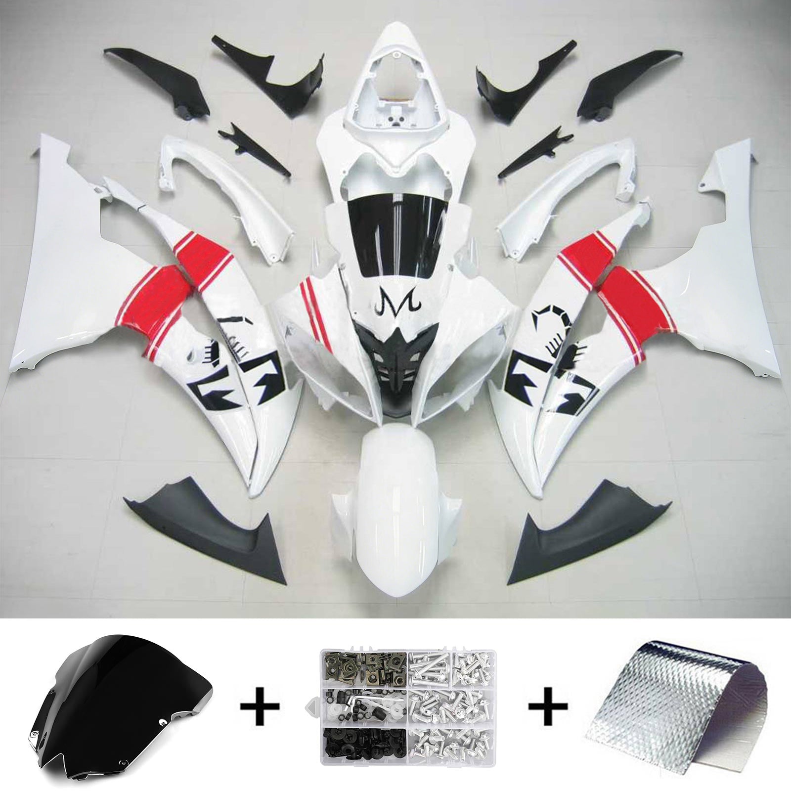 Amotopart Yamaha 2008-2016 YZF 600 R6 White Fairing Kit