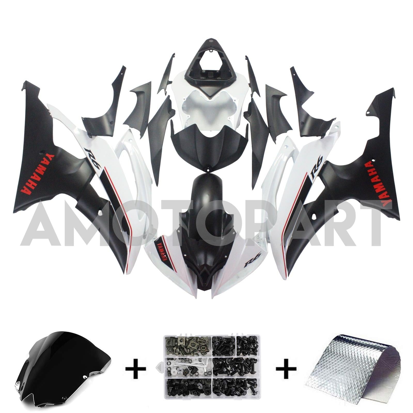 Amotopart 2008-2016 Yamaha YZF 600 R6 Black&White Fairing Kit