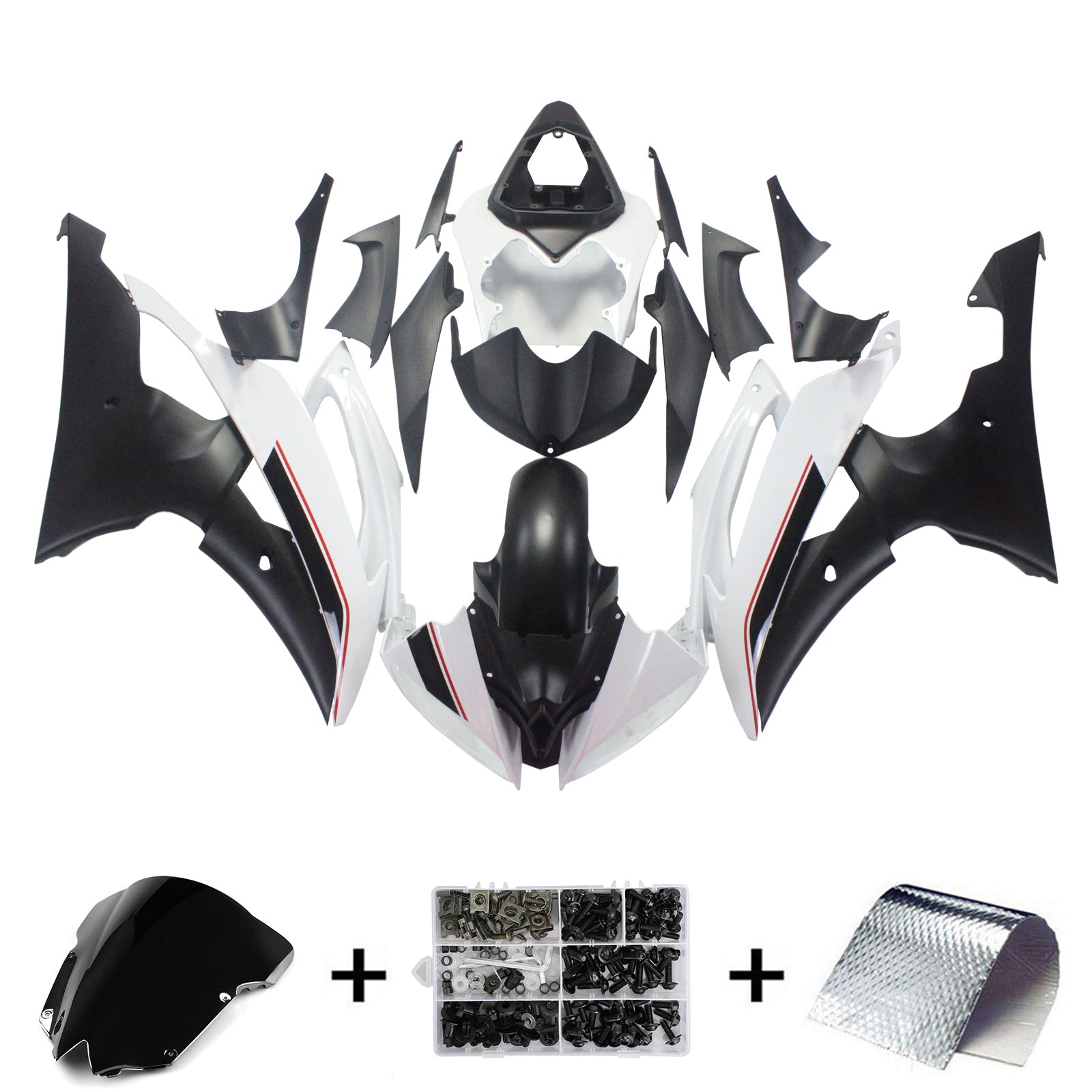 Amotopart 2008-2016 Yamaha YZF 600 R6 Black & White Fairing Kit