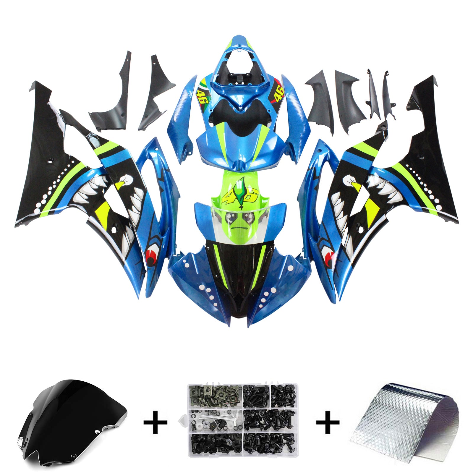 Amotopart 2008-2016 YZF 600 R6 Yamaha Blue&Green Fairing Kit