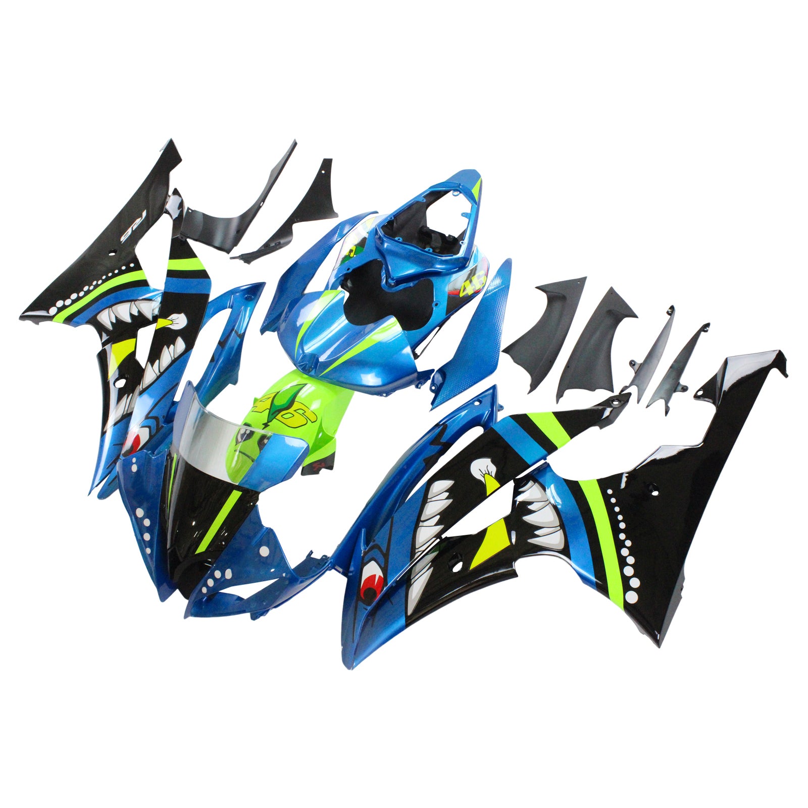 Amotopart 2008-2016 YZF 600 R6 Yamaha Blue&Green Fairing Kit