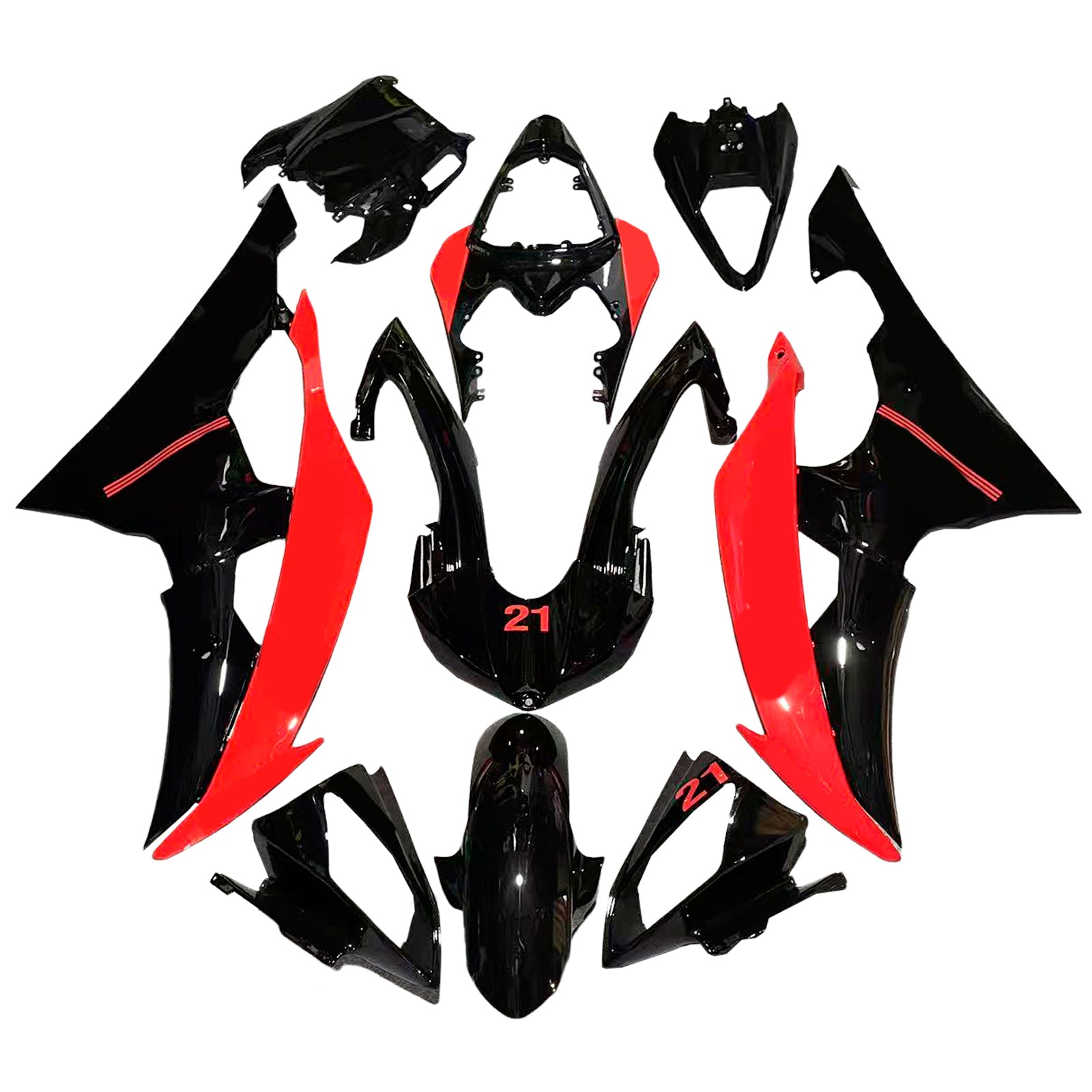 Amotopart Yamaha 2008-2016 YZF 600 R6 Black Red Fairing Kit