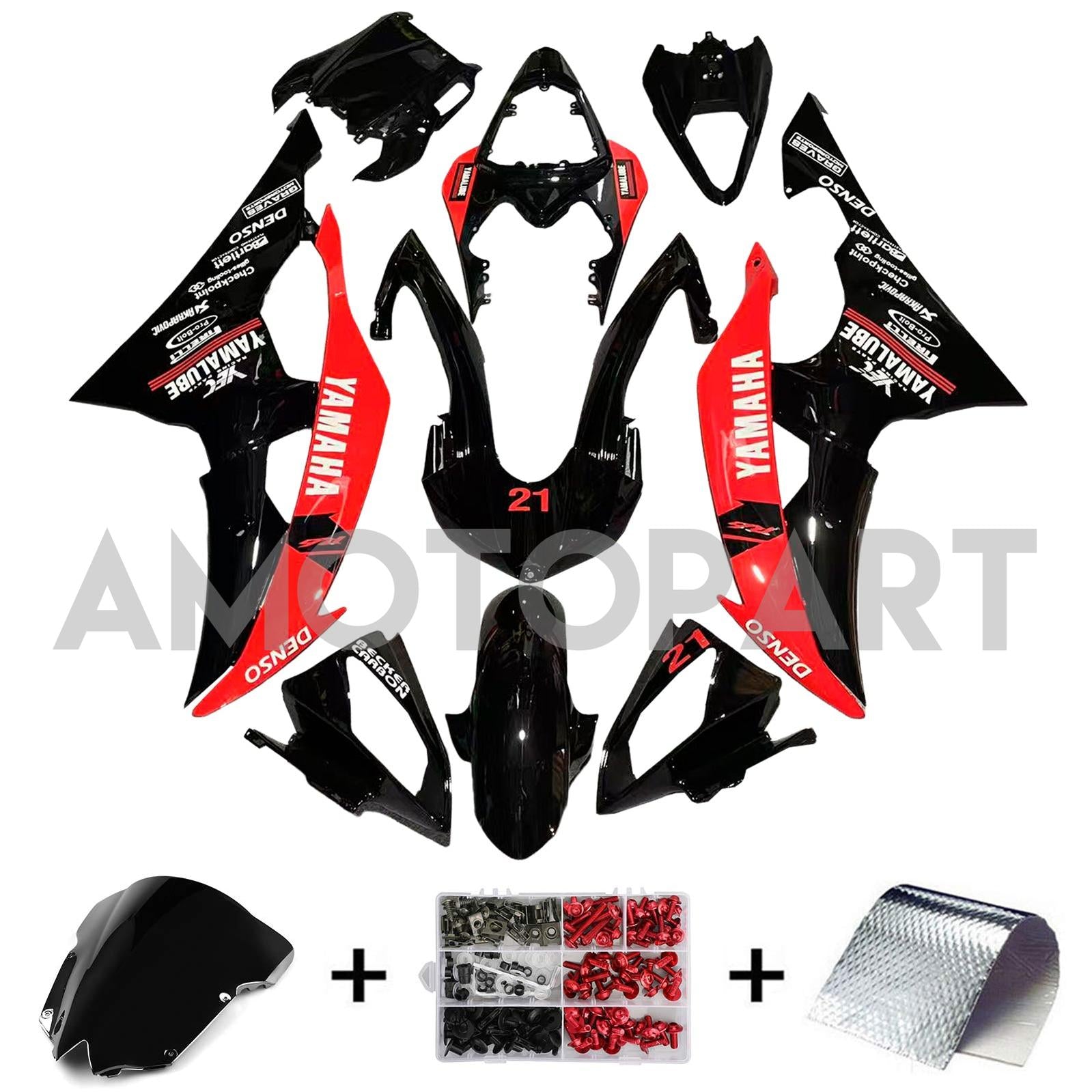Amotopart Yamaha 2008-2016 YZF 600 R6 Black Red Fairing Kit