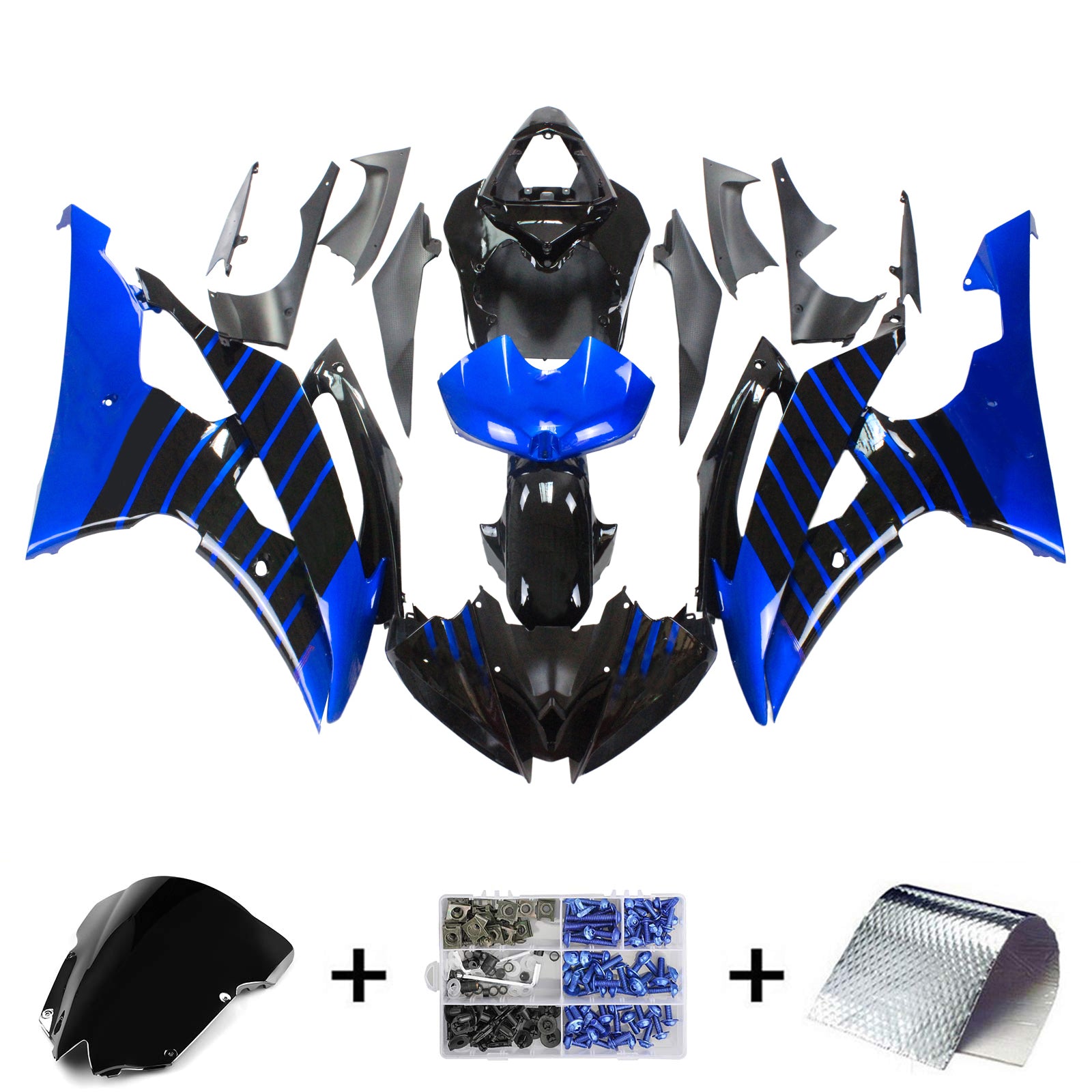 Amotopart 2008-2016 YZF 600 R6 Yamaha Blue & Green Fairing Kit
