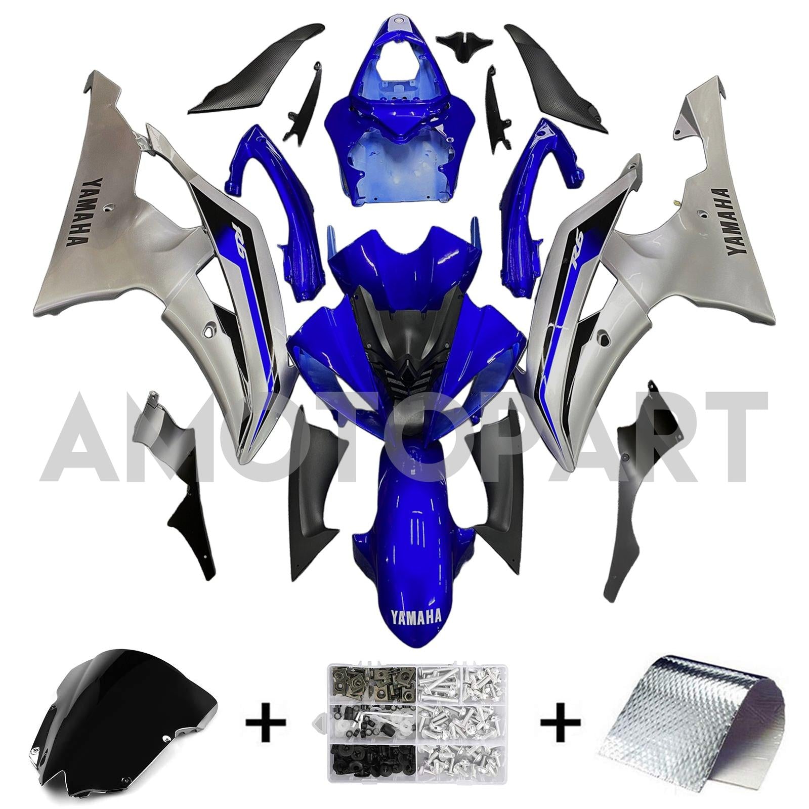 Amotopart Yamaha 2008-2016 YZF 600 R6 Blue Sliver Abzugskit