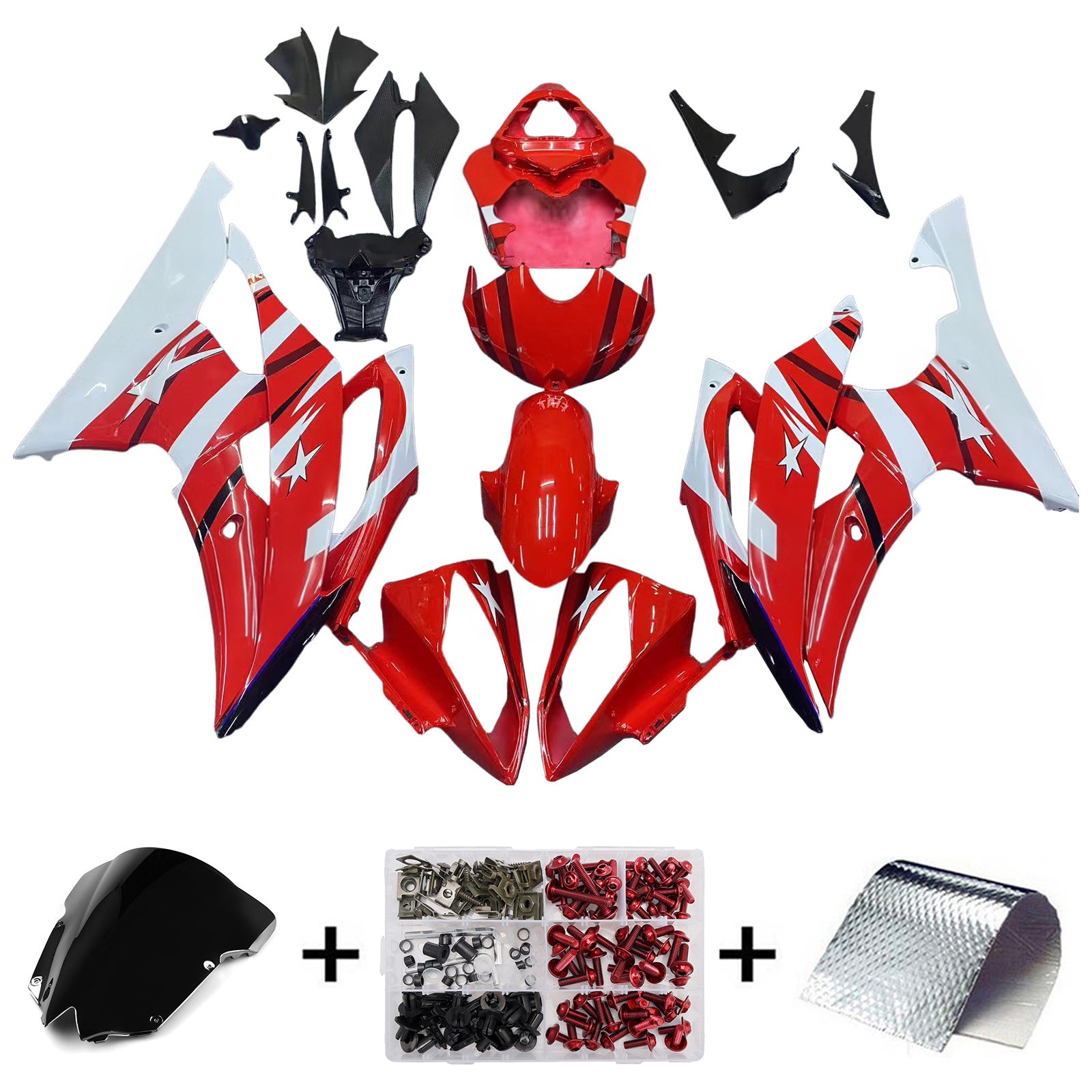 Amotopart Yamaha YZF 600 R6 2008-2016 Rot&White Style2 Verkleidungssatz