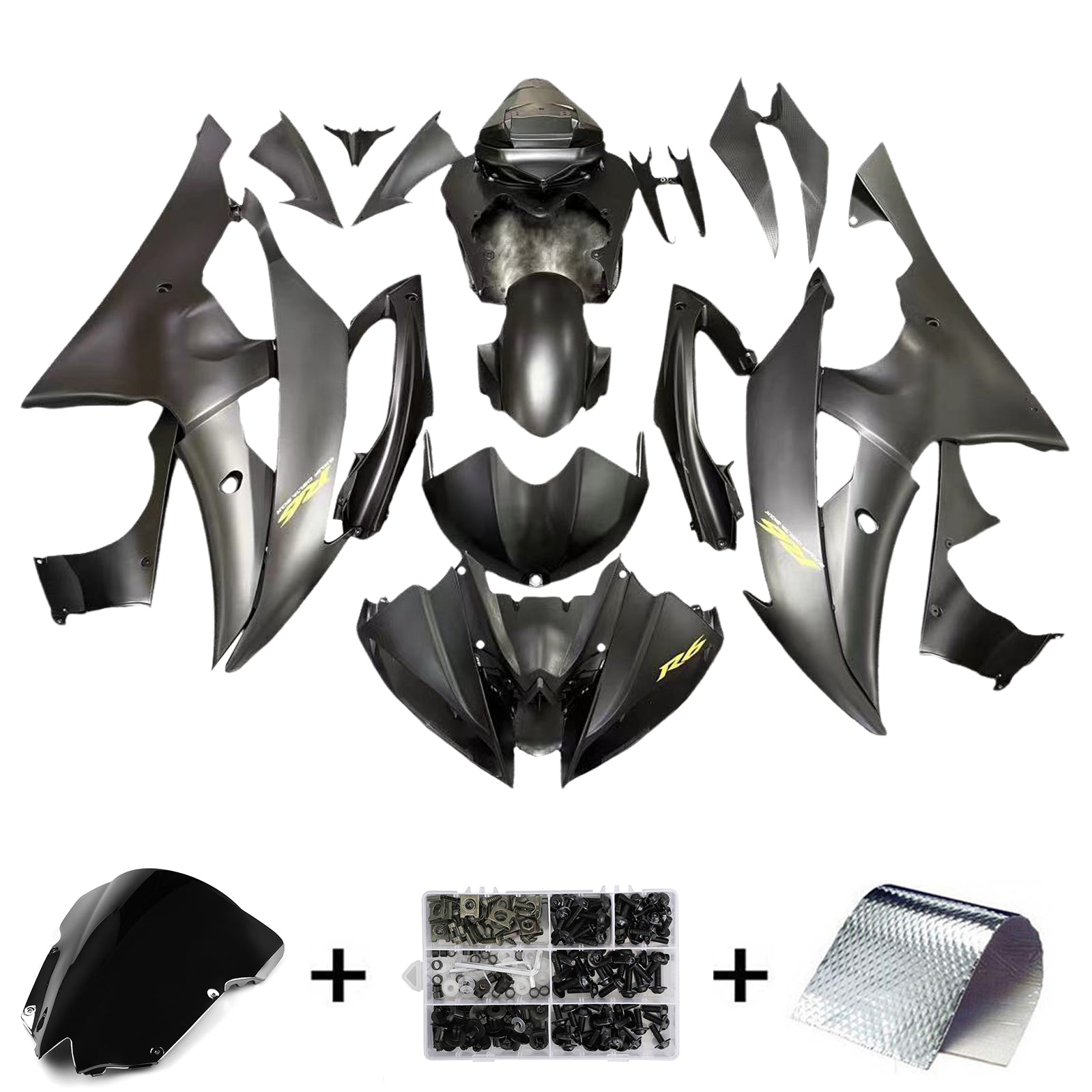 Amotopart ヤマハ YZF 600 R6 2008-2016 ブラック フェアリング キット