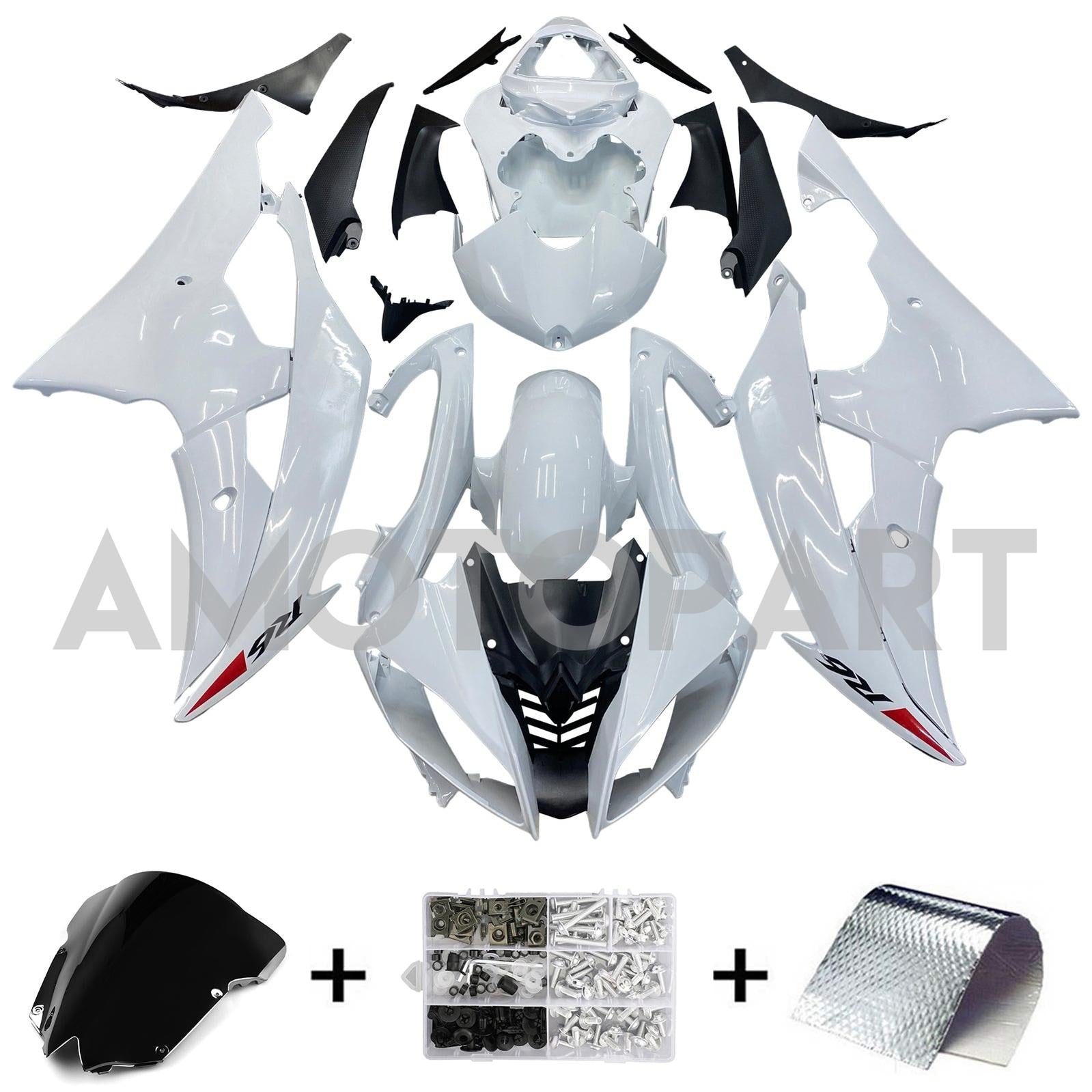 Amotopart Yamaha YZF 600 R6 2008-2016 White Fairing Kit