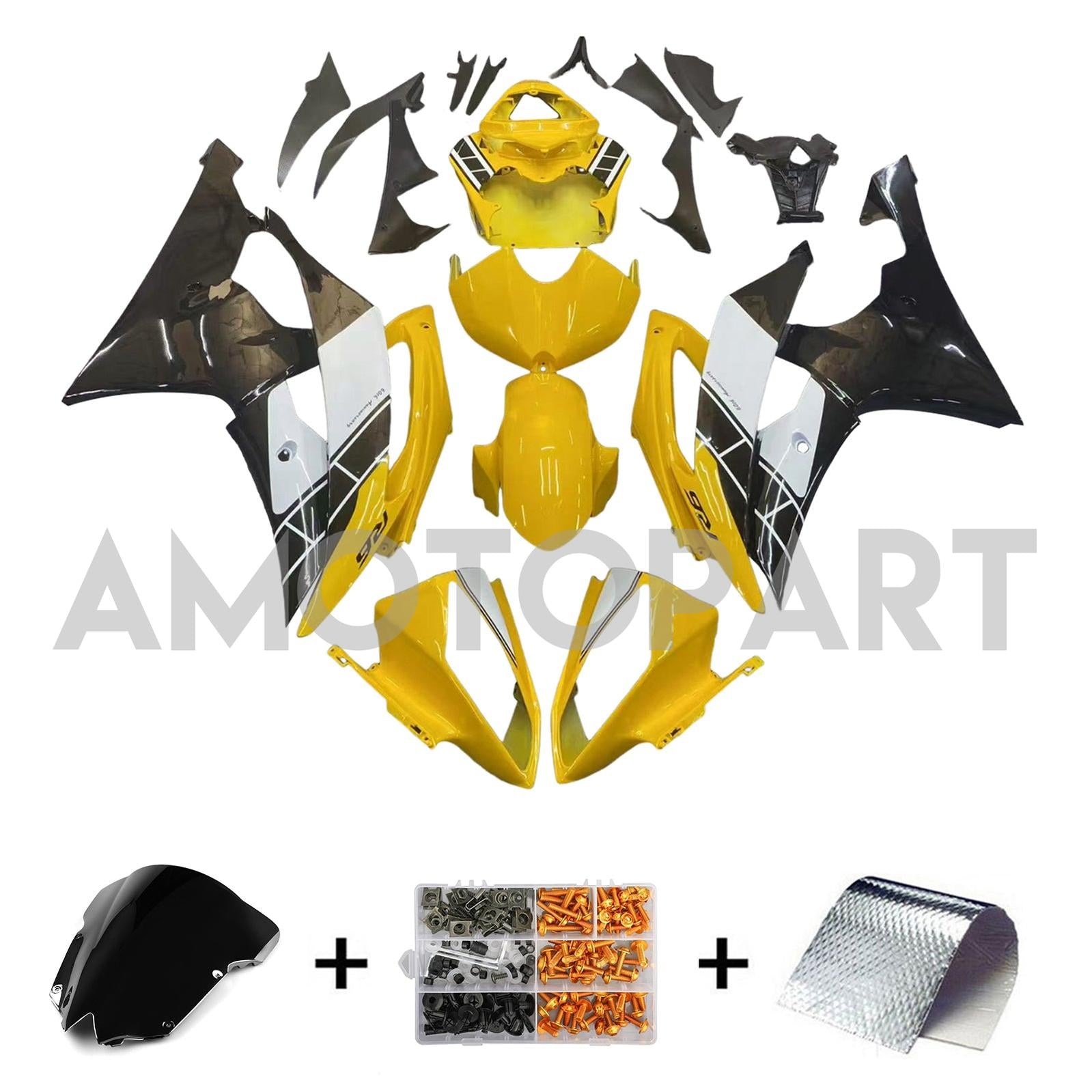 Amotopart Yamaha YZF 600 R6 2008-2016 Yellow&Black Fairing Kit