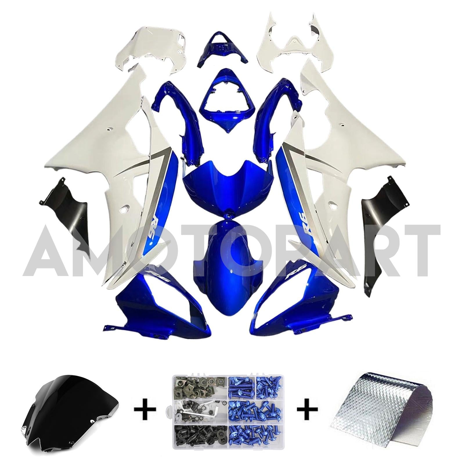 Amotopart Yamaha YZF 600 R6 2008-2016 Blue&White Style3 Fairing Kit
