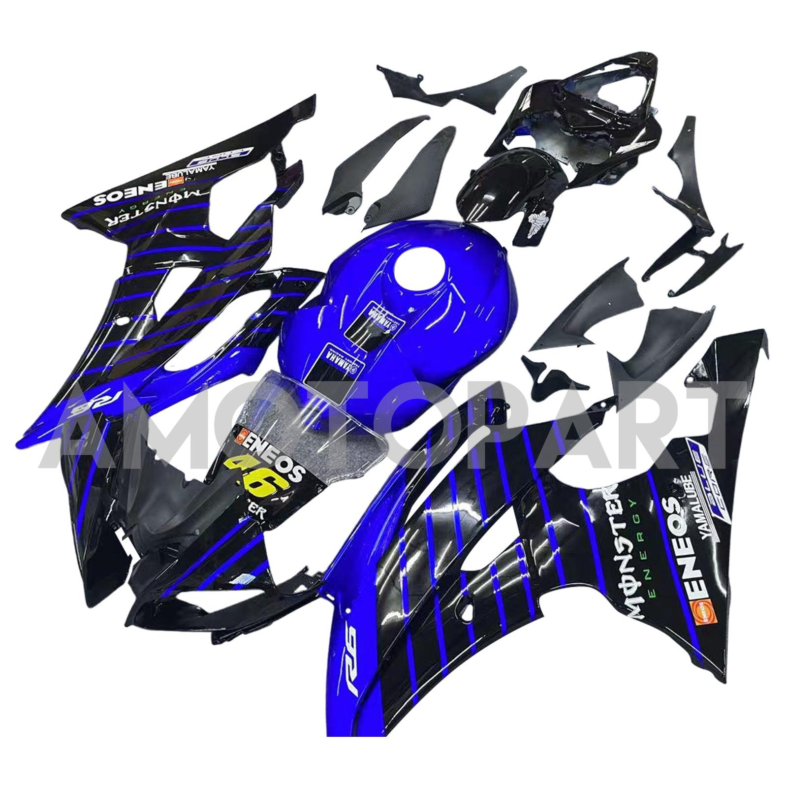 Kit de carenado Amotopart Yamaha YZF 600 R6 2008-2016 azul y negro Style3
