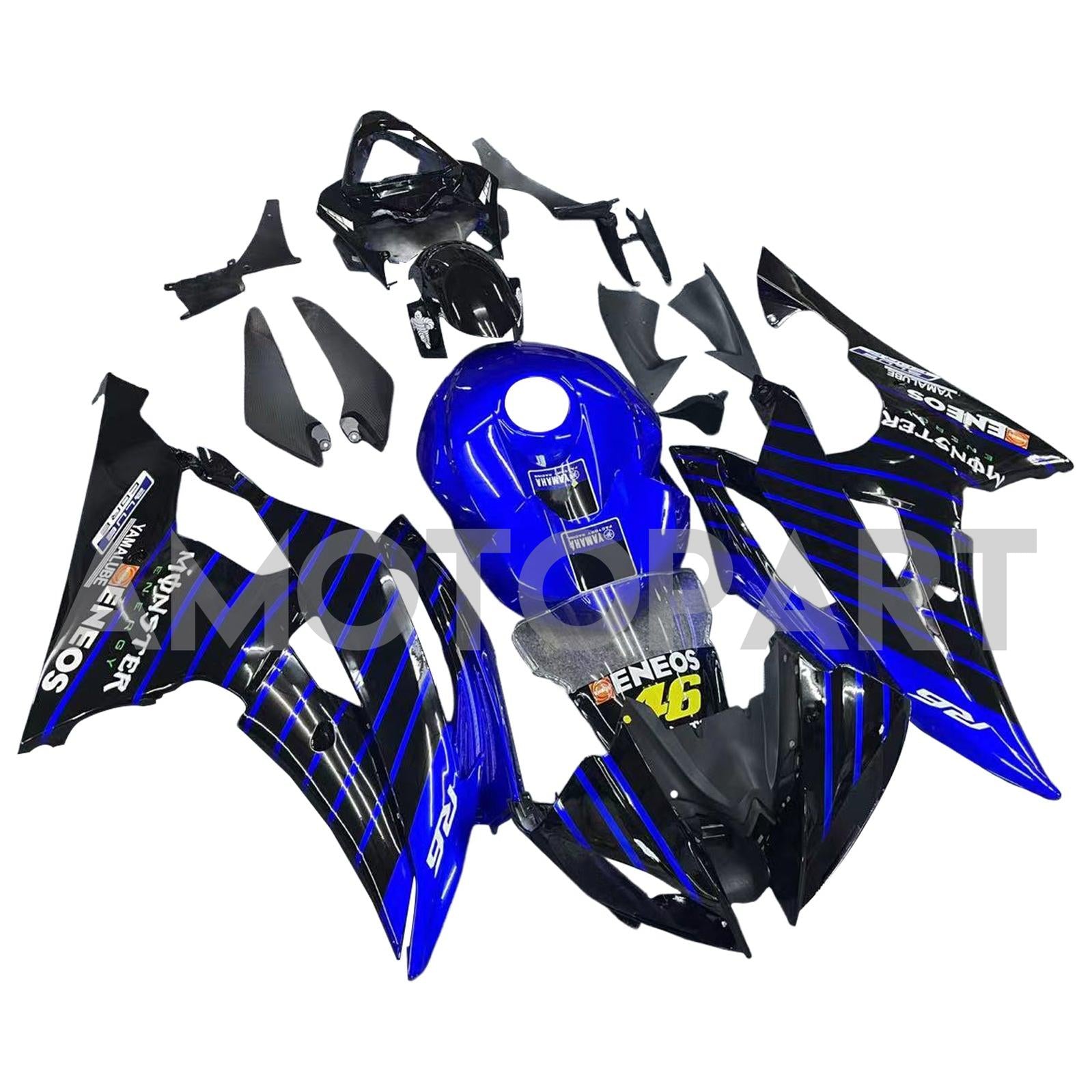 Kit de carenado Amotopart Yamaha YZF 600 R6 2008-2016 azul y negro Style3