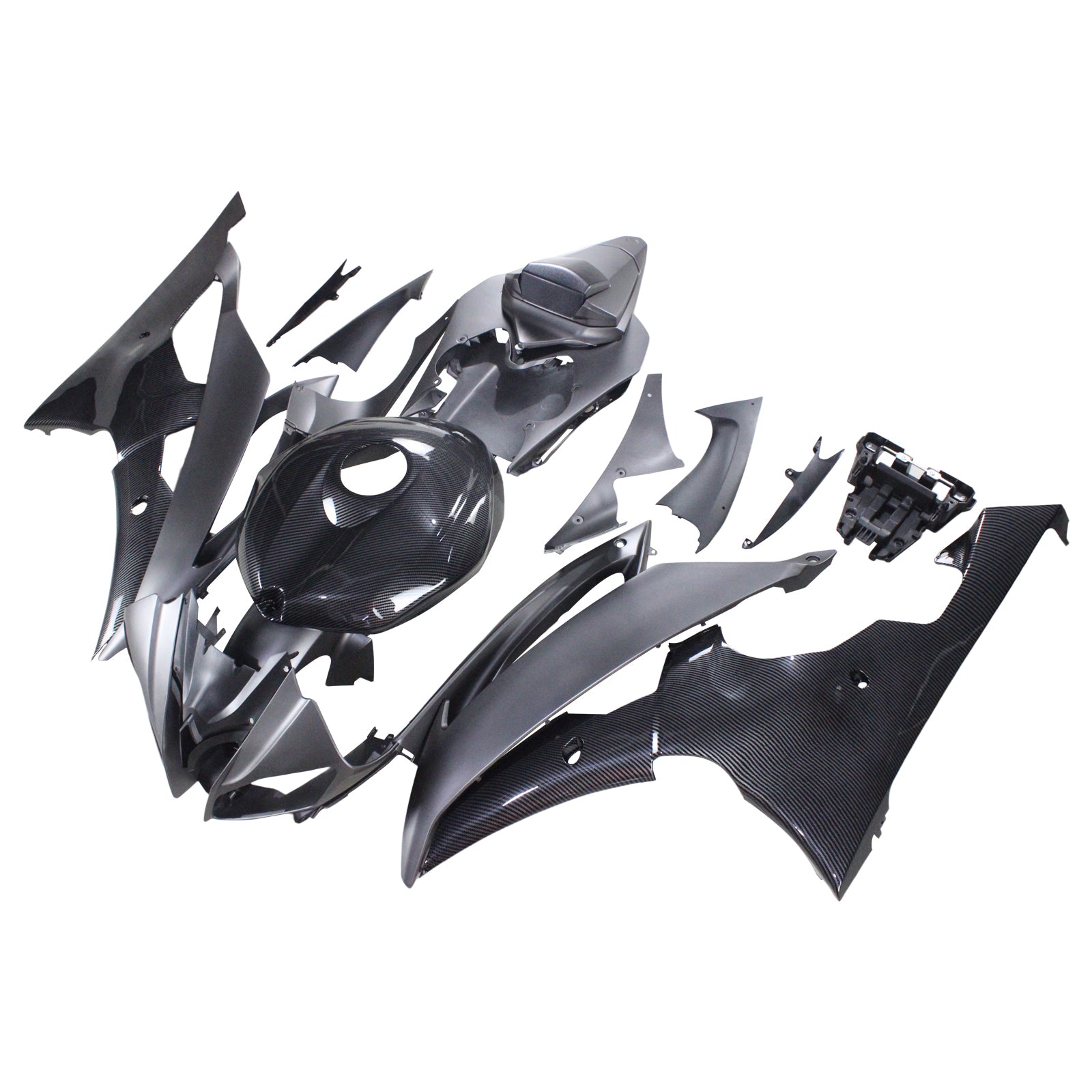 Amotopart 2008-2016 Yamaha YZF 600 R6 Carbonfaser Schwarz&Grauer Verkleidungssatz