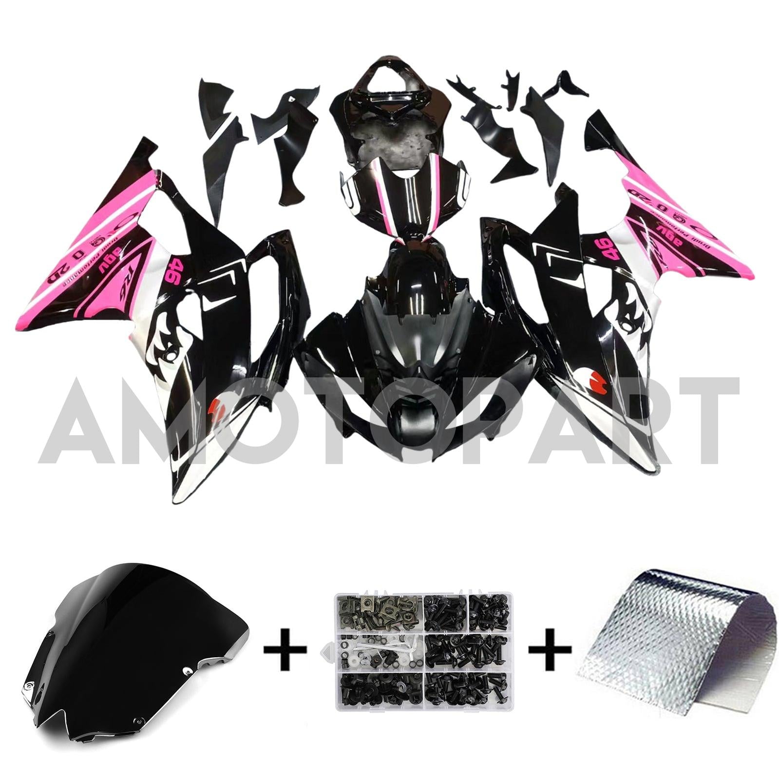 Amotopart 2008-2016 Yamaha YZF 600 R6 Black & Pink Fairing Kit