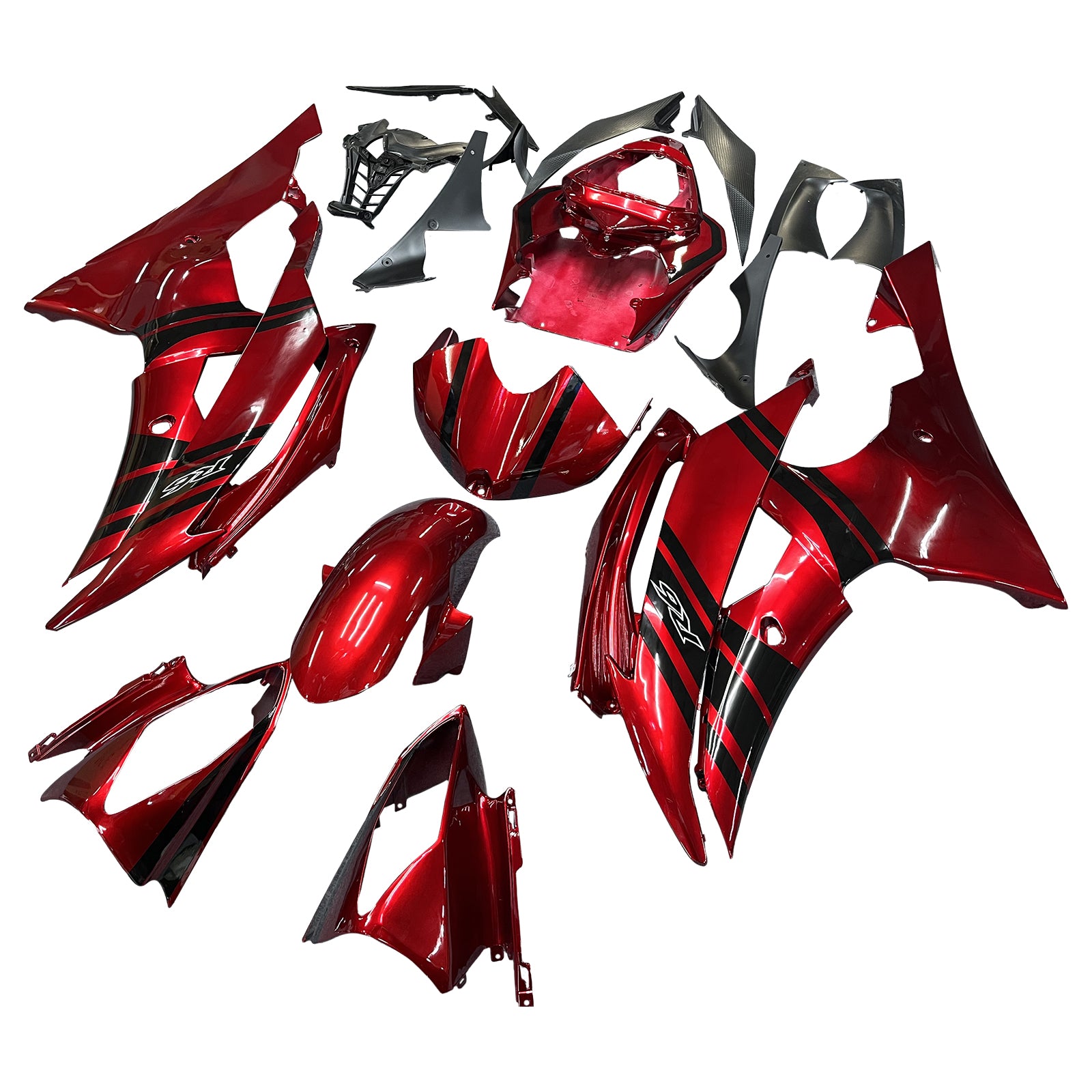 Amotopart 2008-2016 Yamaha YZF 600 R6 Glanzrot&Schwarzes Verkleidungsset