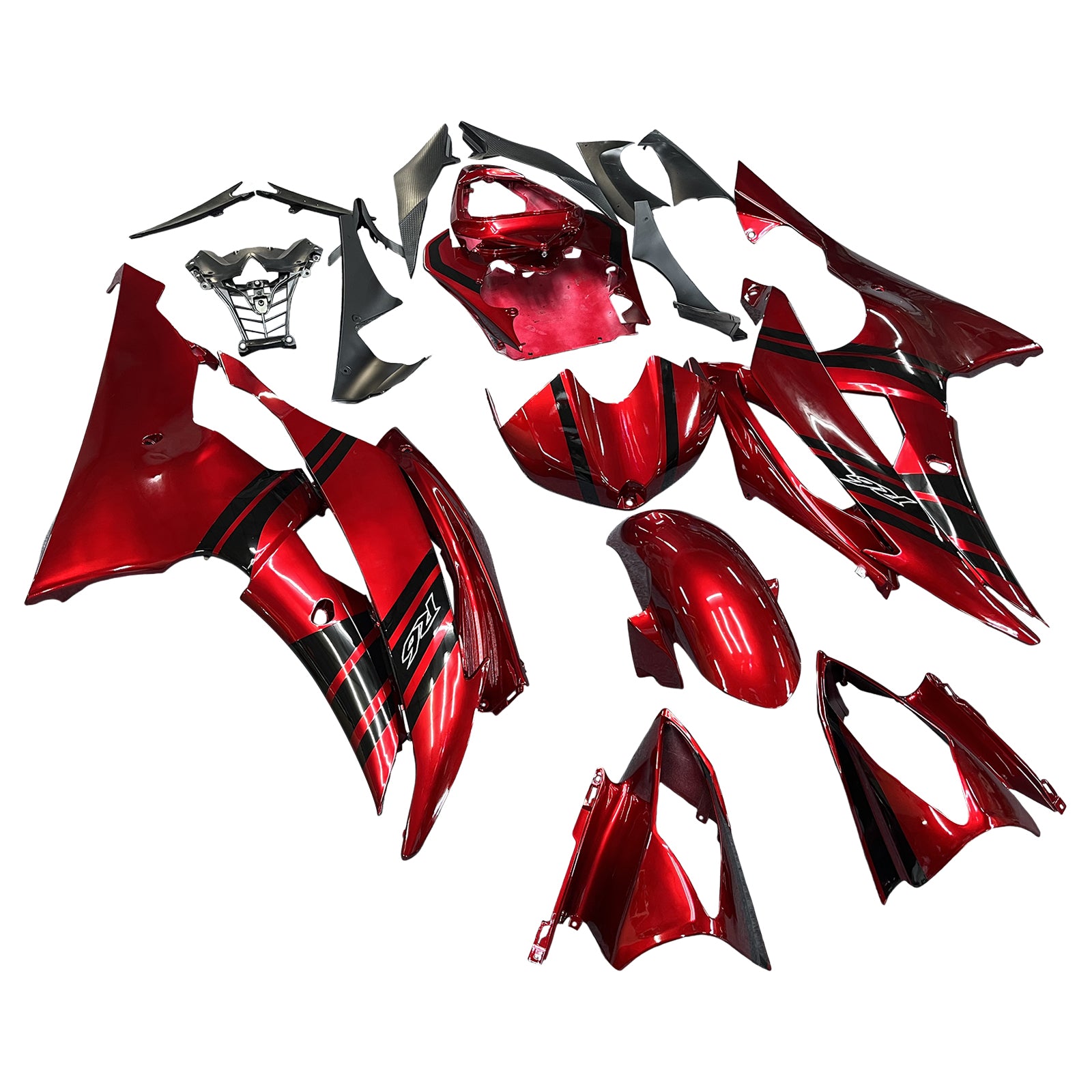 Amotopart 2008-2016 Yamaha YZF 600 R6 Glanzrot&Schwarzes Verkleidungsset